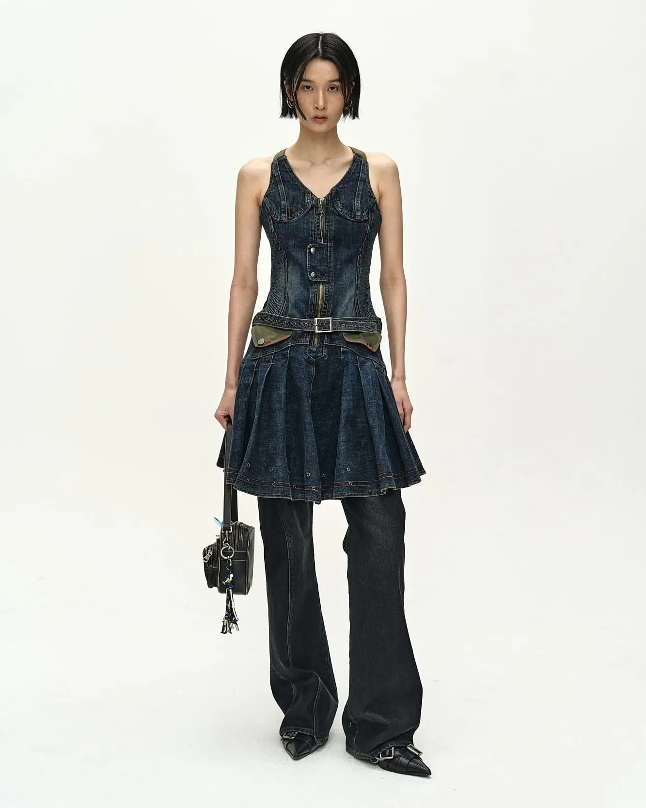 Military MA-1 Harness Denim Dress (Blue)