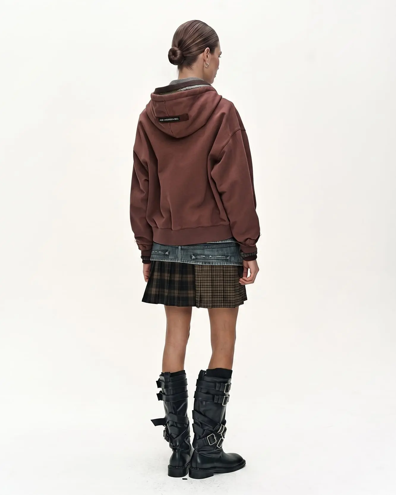Raw-Cut Studded Zip-Up Hoodie (Brick)