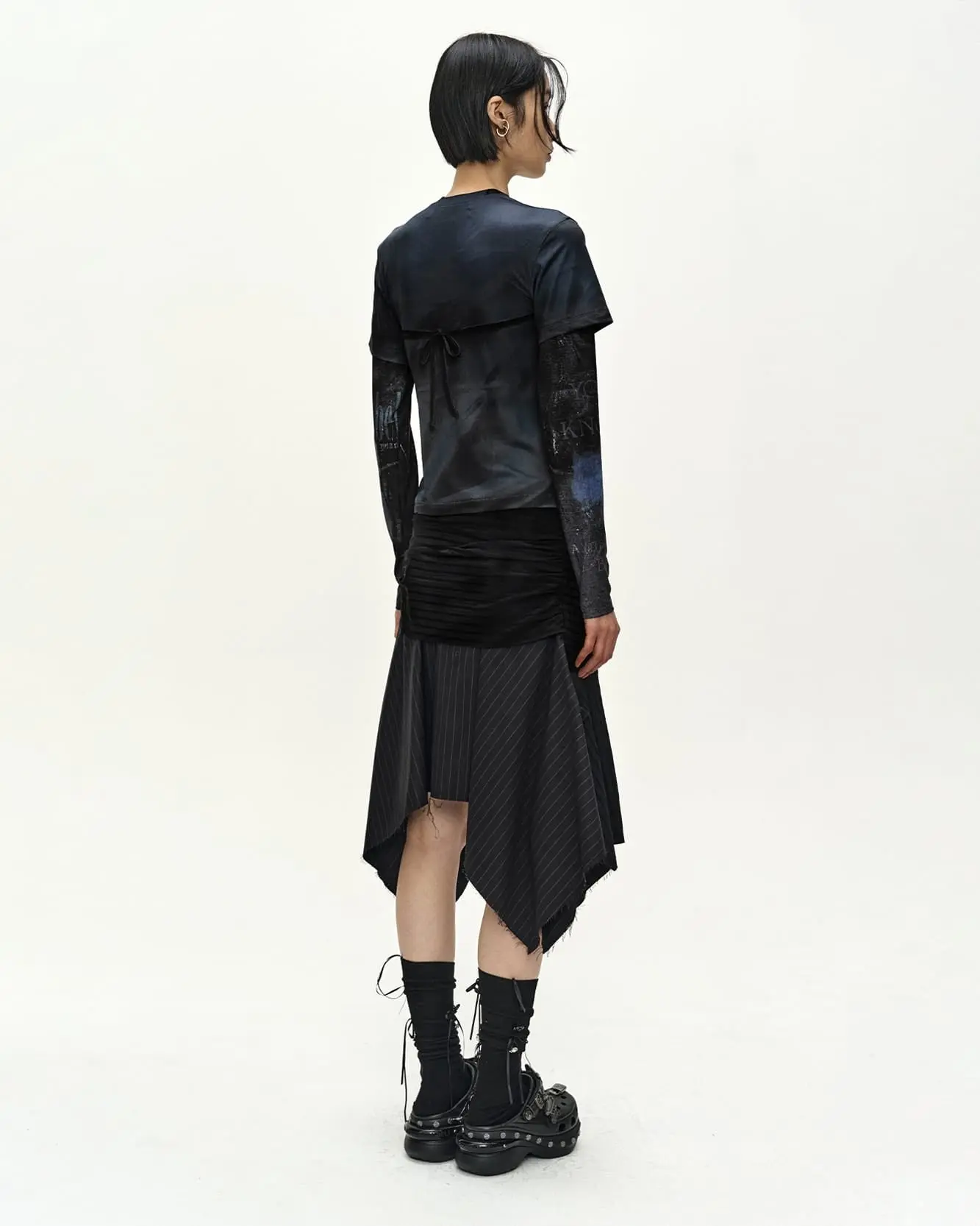 Sue Wrapped Shirt Asymmetric Skirt (Black)