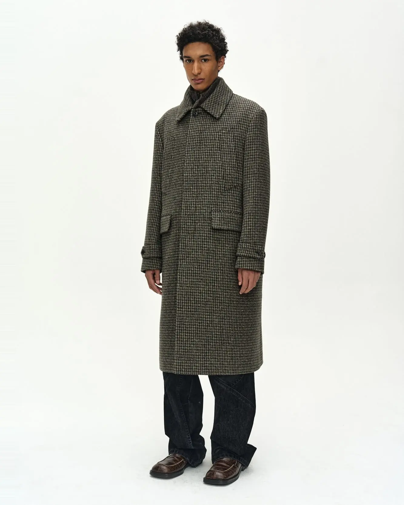 Detachable Fur Collar Chesterfield Tweed Coat (Dark Green)