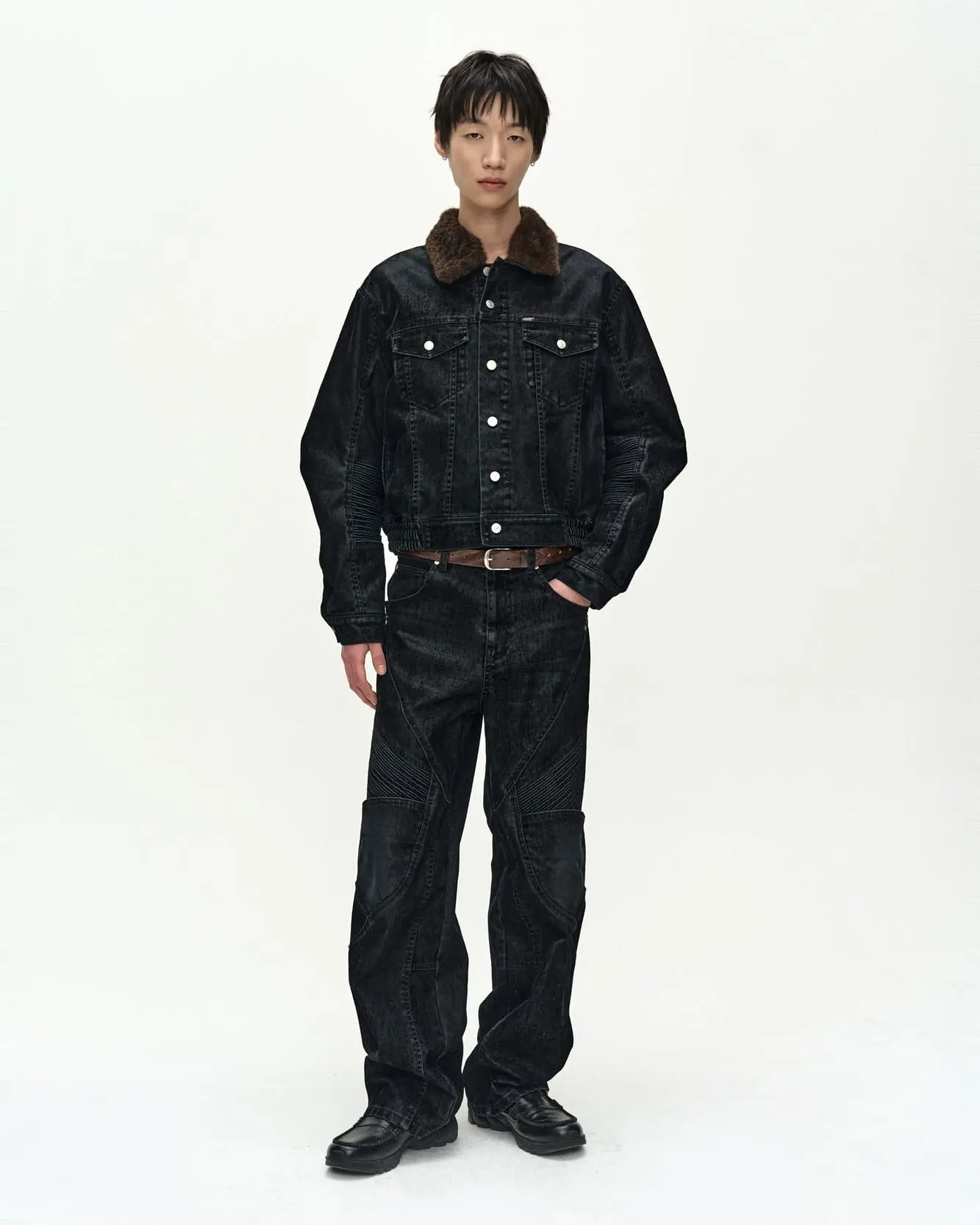 Padded Denim Bomber Jacket (Black)