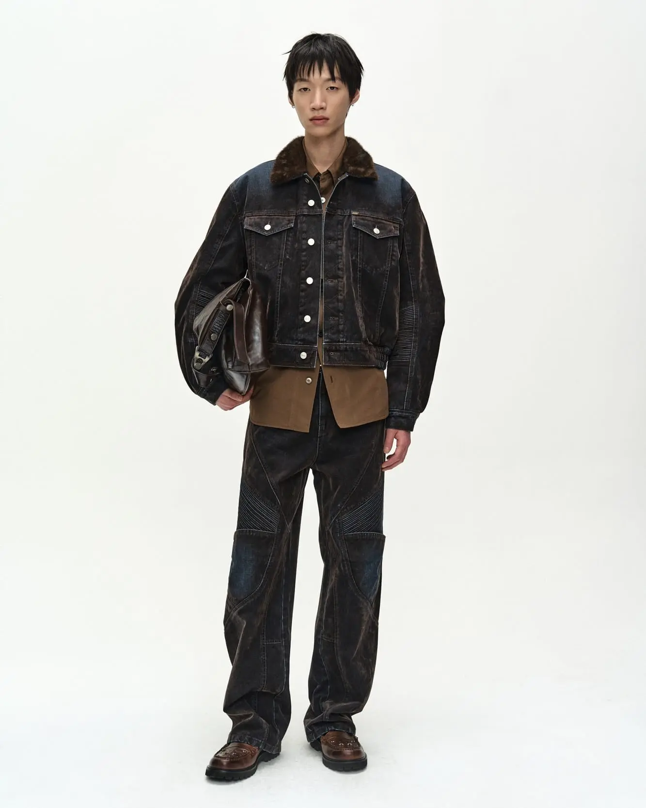 Padded Denim Bomber Jacket (Brown/Blue)