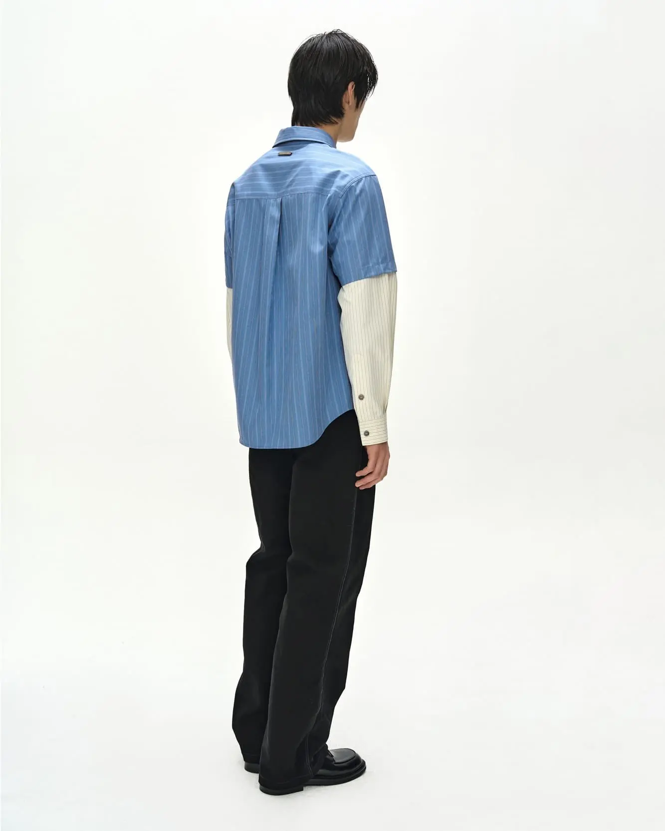 Sleeve Layered Stripe Shirt (Blue Stripe)