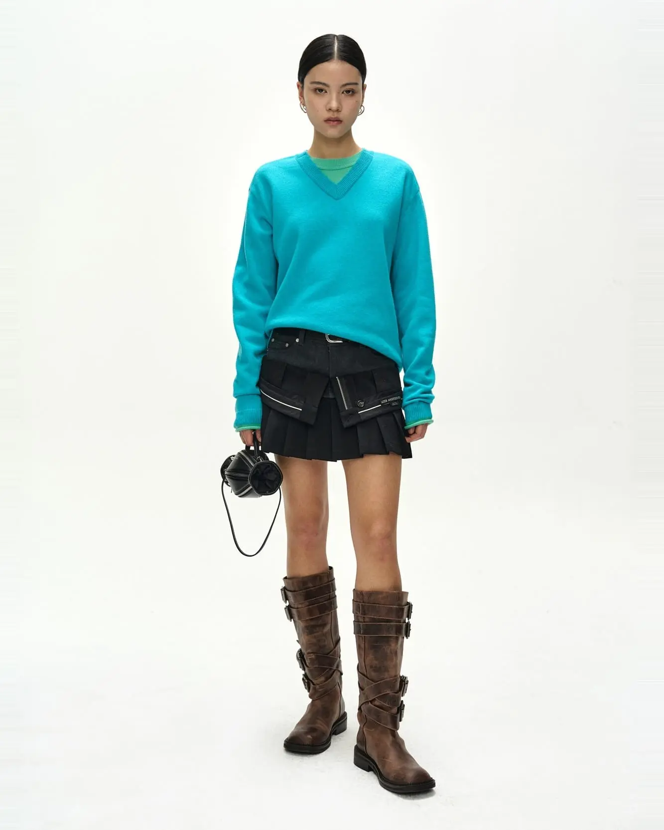 Layered V-Neck Sweater (Sky Blue)