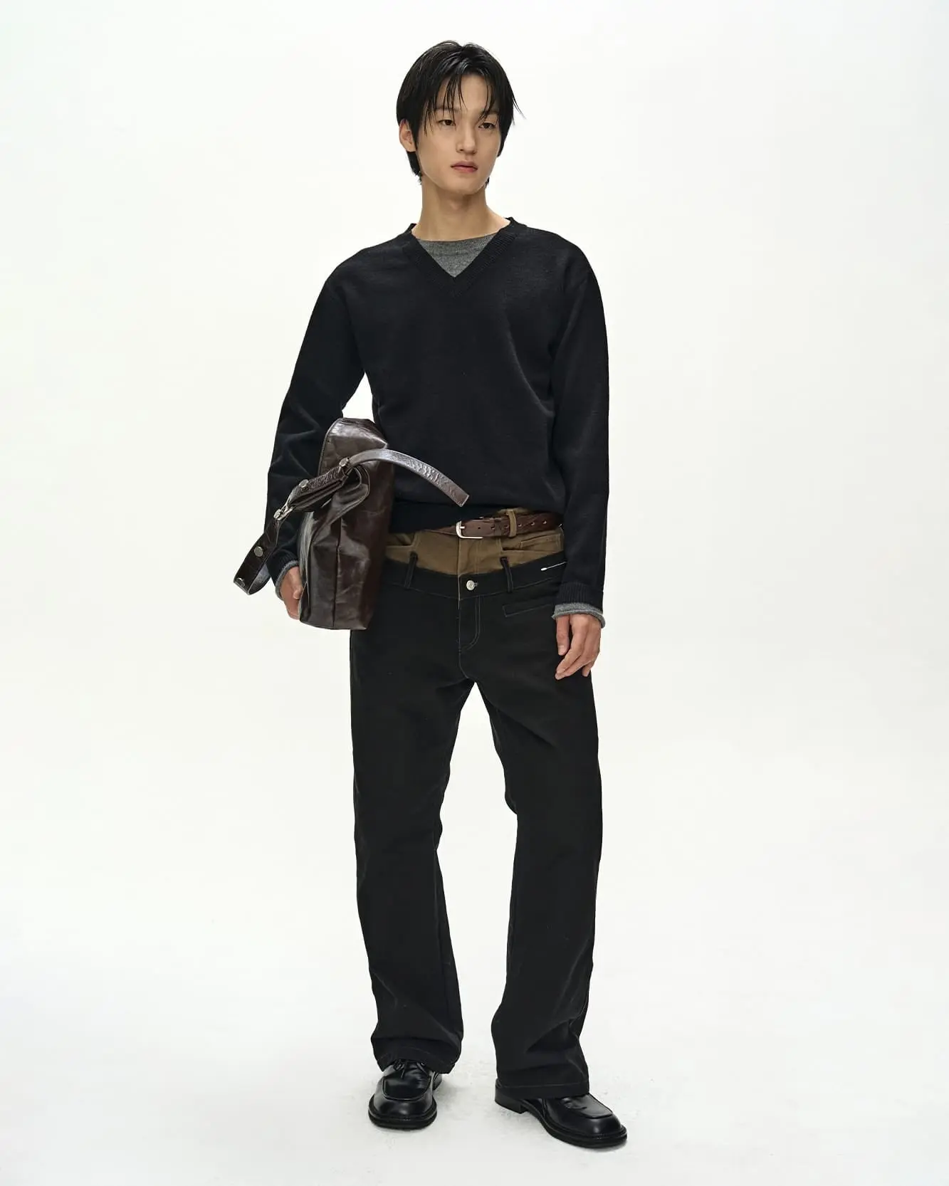 Layered V-Neck Sweater (Black)