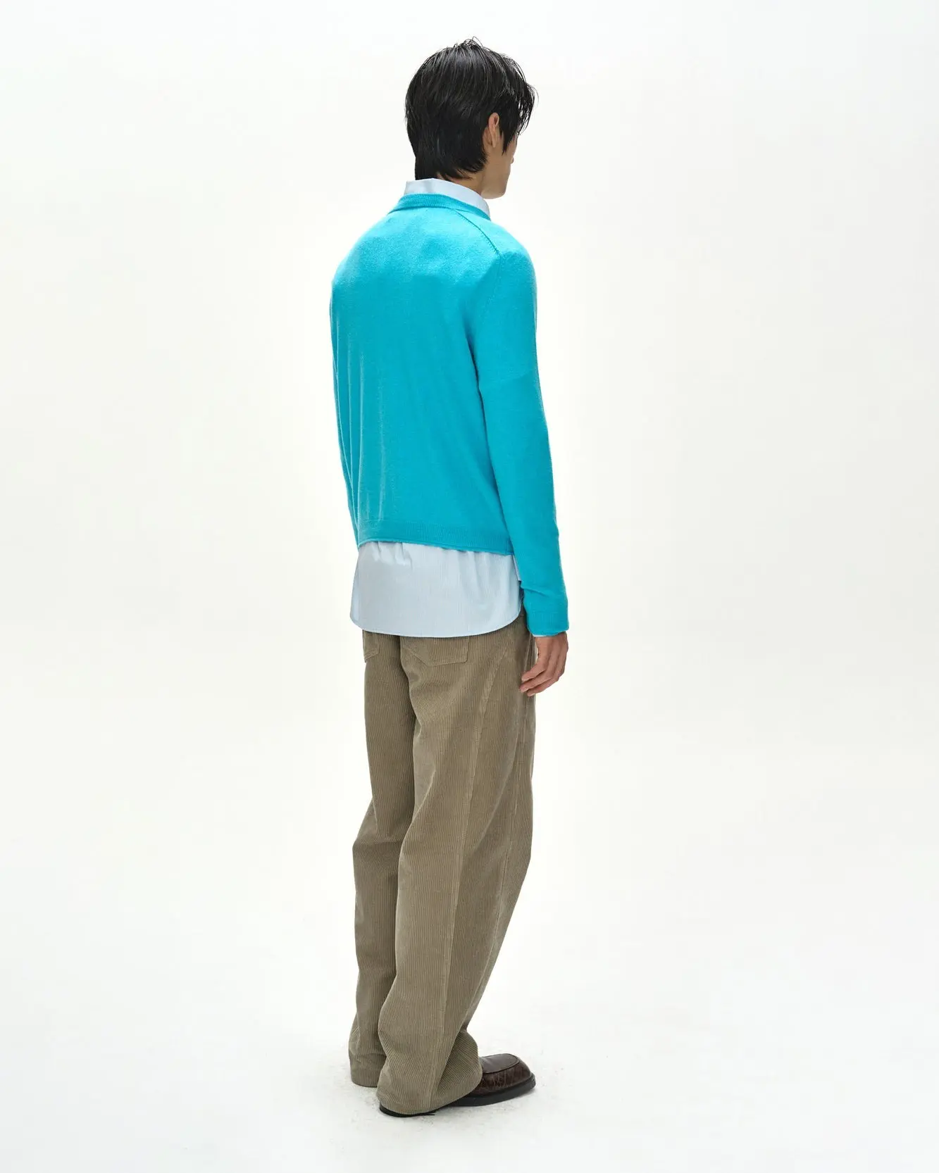 Shane Cashmere Crew-Neck Cardigan (Blue)