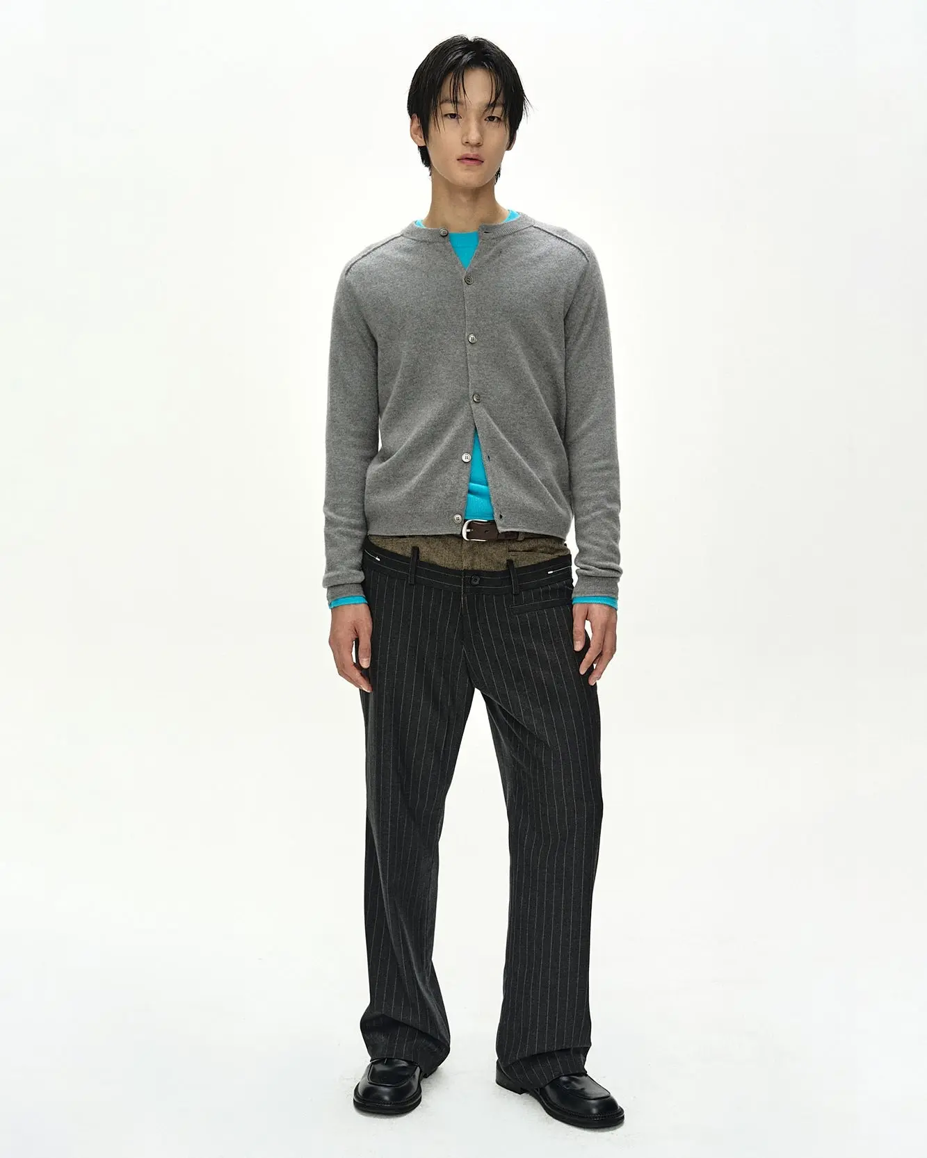 Shane Cashmere Crew-Neck Cardigan (Grey)