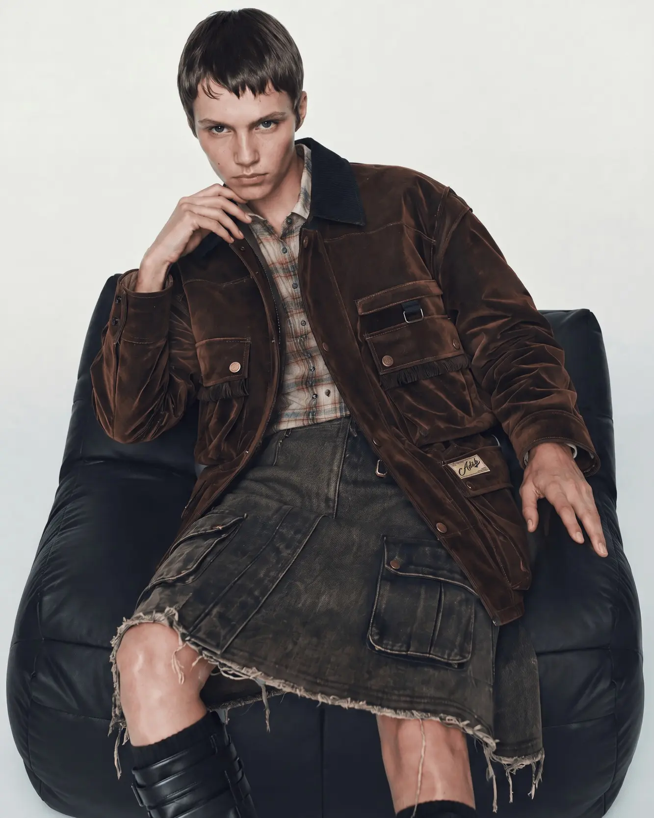 Multi-Pocket Velvet Safari Jacket (Brown)