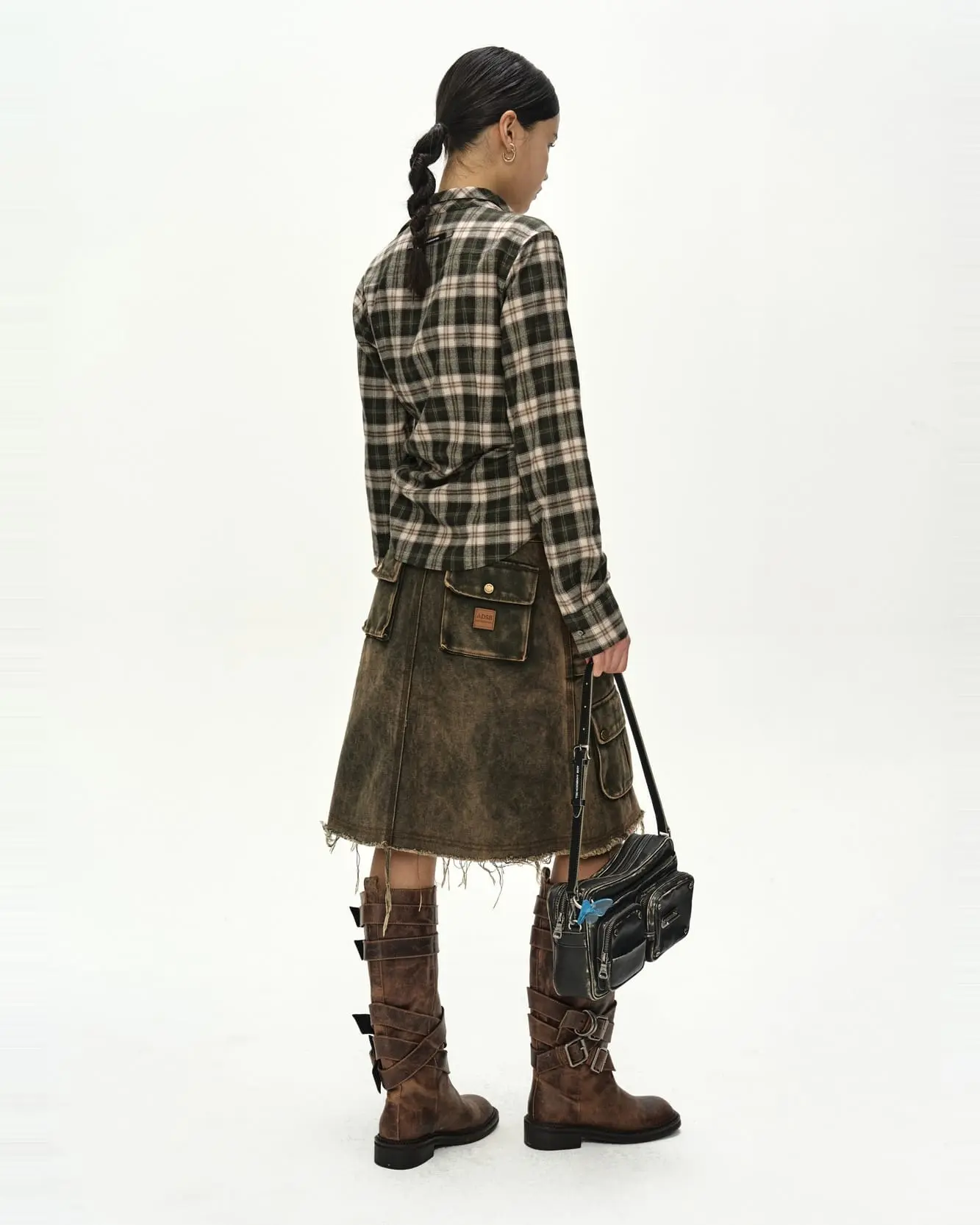Tartan Scarf-Tie Shirt (Green)
