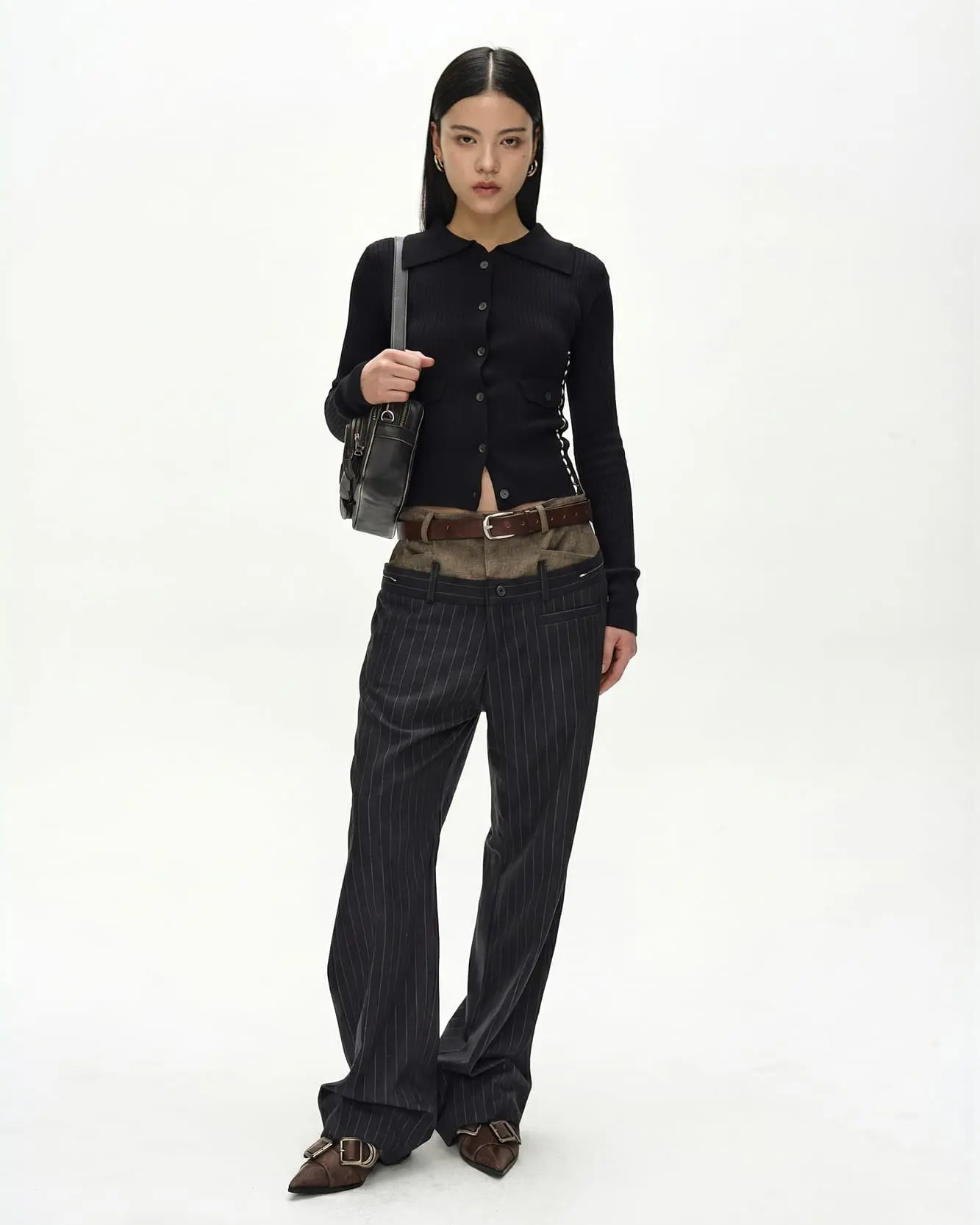 Cashmere Hand Stitched Rib Cardigan (Black)