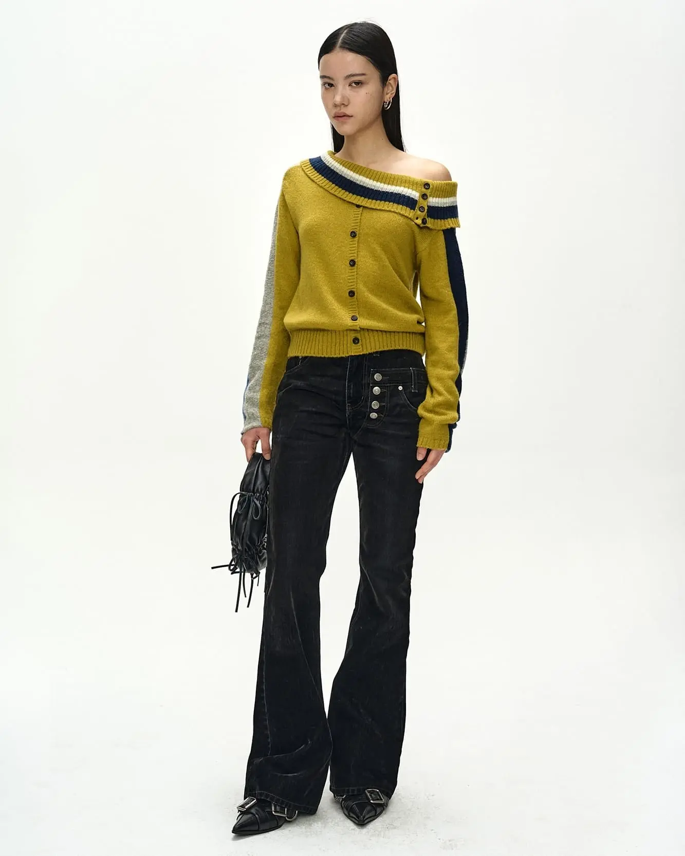 Draped Shawl Knit Top (Yellow)