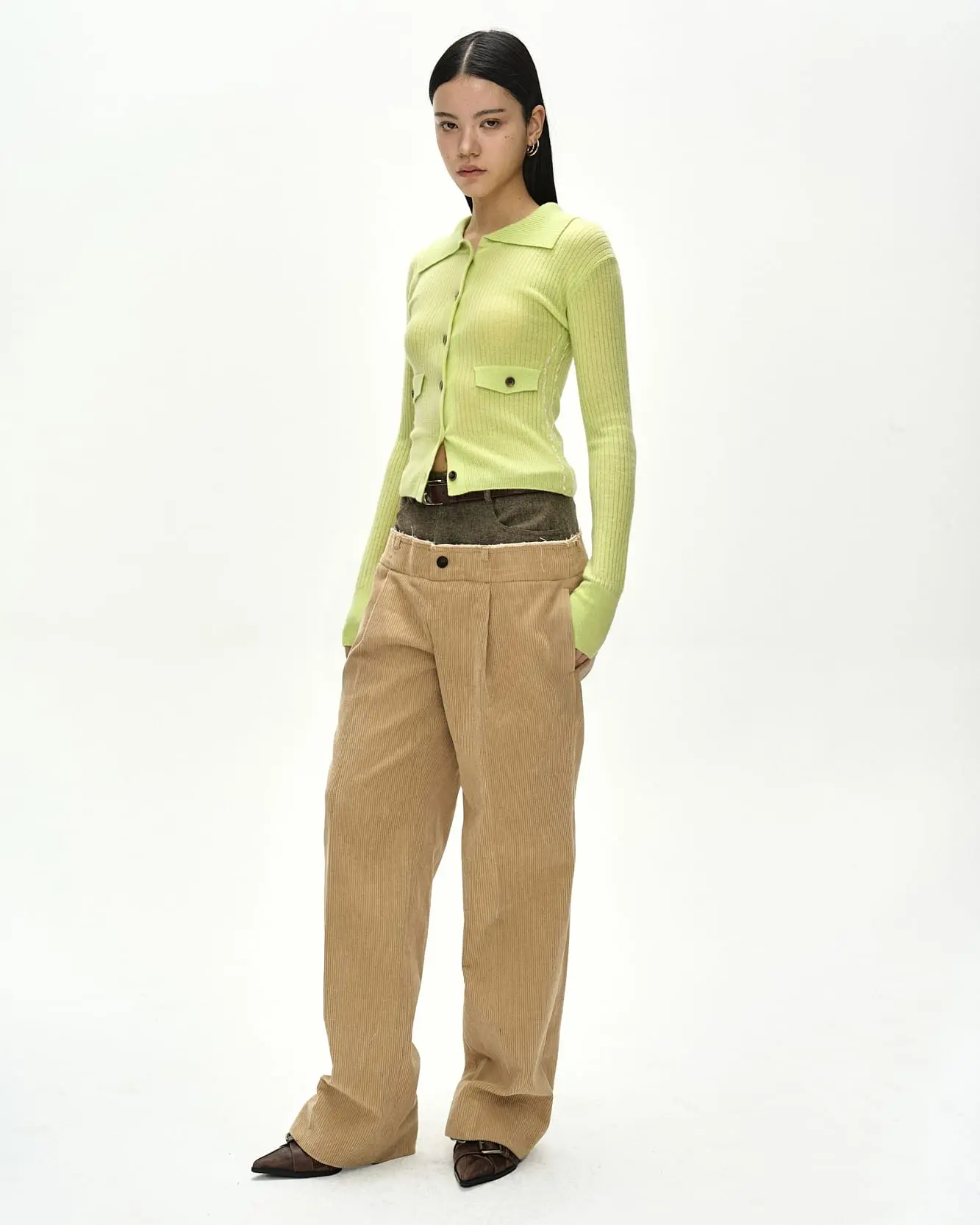 Cashmere Hand Stitched Rib Cardigan (Lemon)