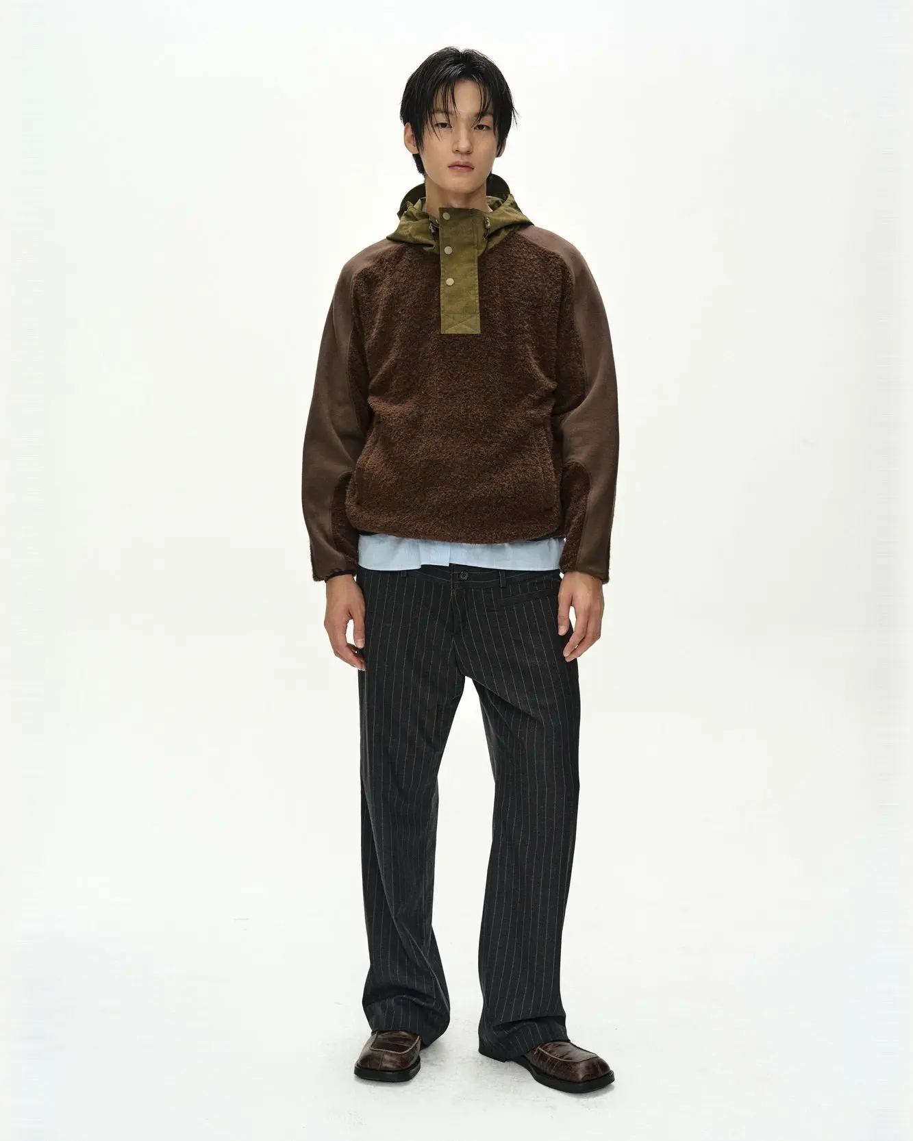 Orte Terry Half Zip Up Hoodie (Brown)