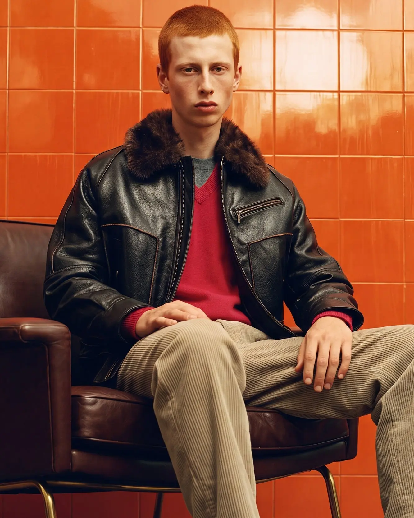 Buffalo Leather Bomber Jacket (Dark Brown)