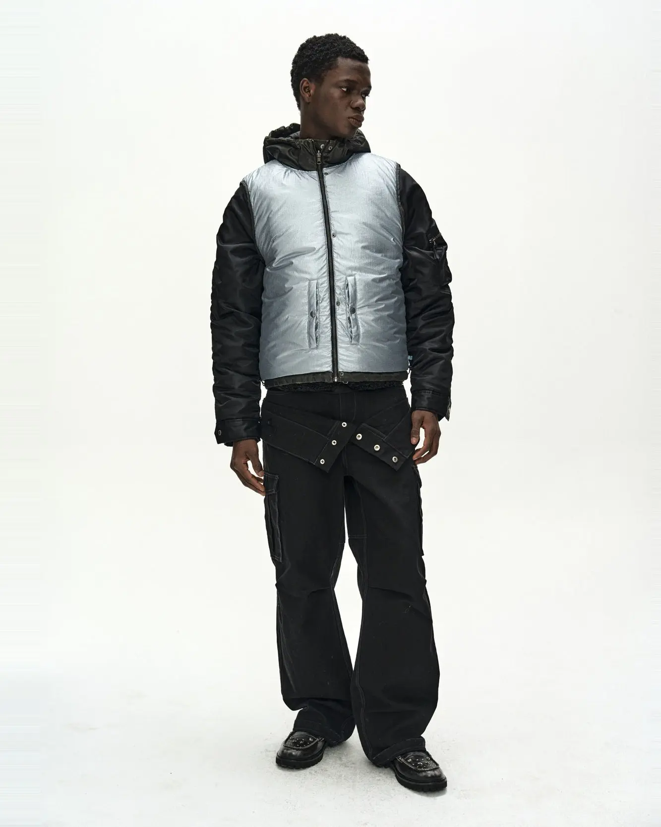 Padded Reversible Hoodie Vest (Black)