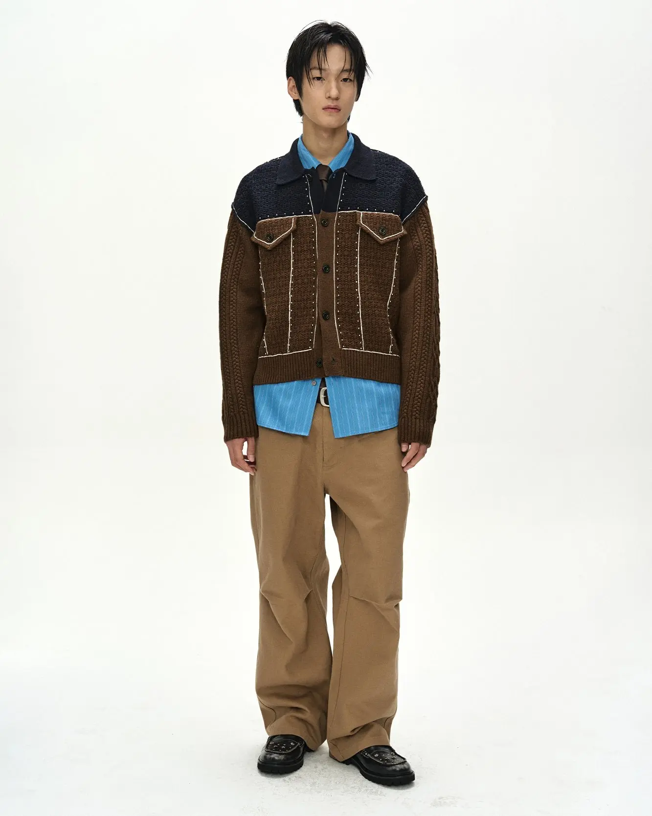 Camelon Trucker Cardigan (Brown/Navy)