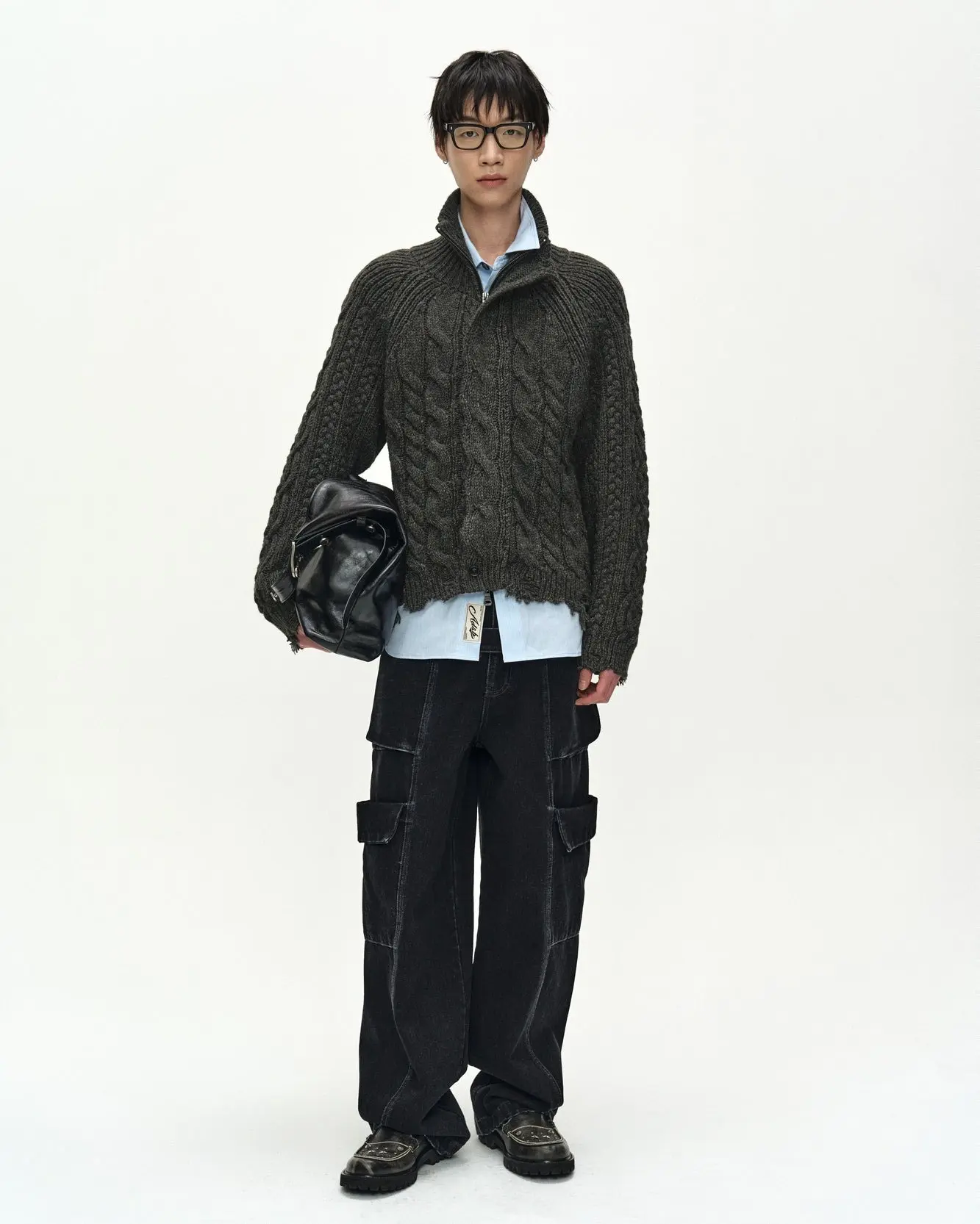 Fisherman Cable Zip-Up Sweater (Brown)