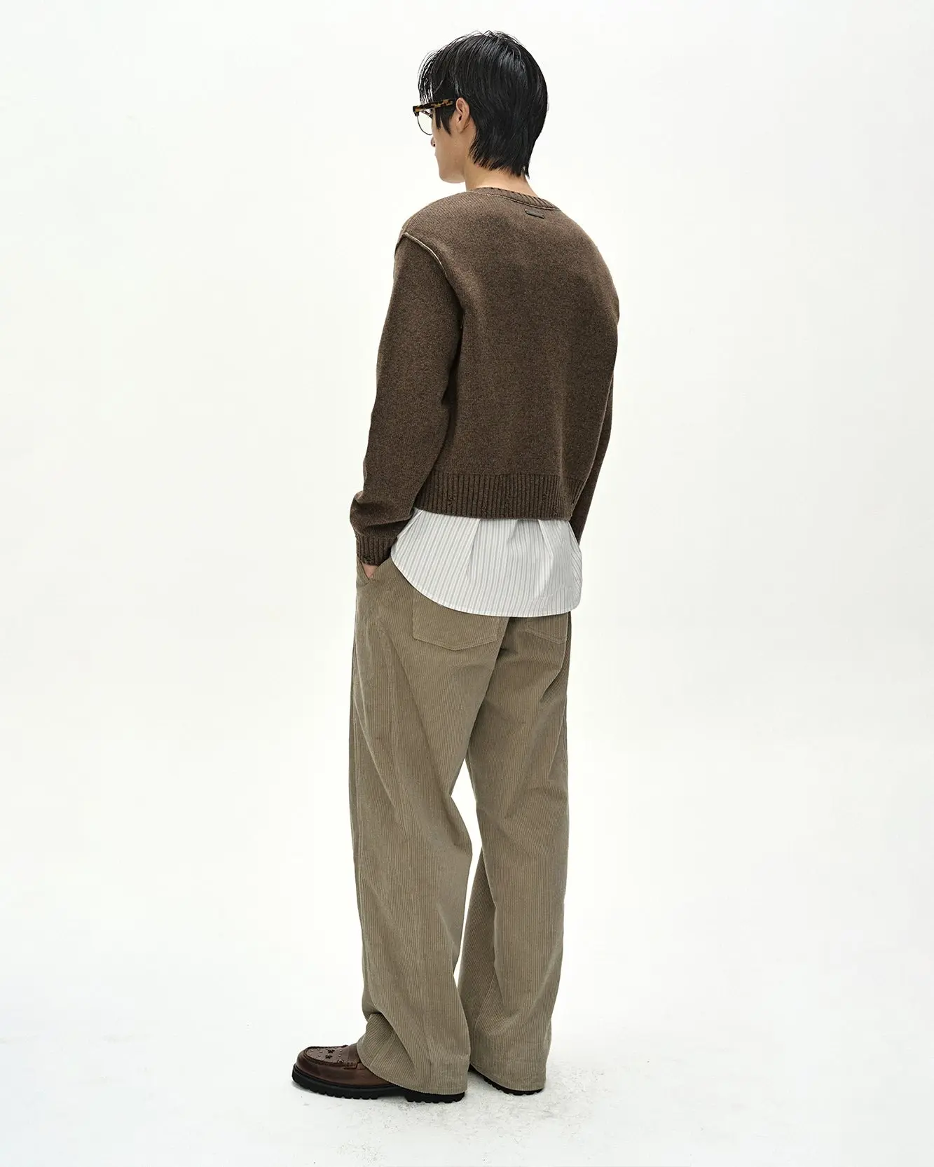 Shirt Layered Cardigan (Melange Brown)