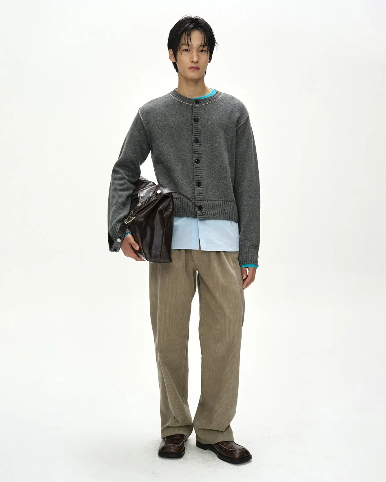 Shirt Layered Cardigan (Melange Grey)