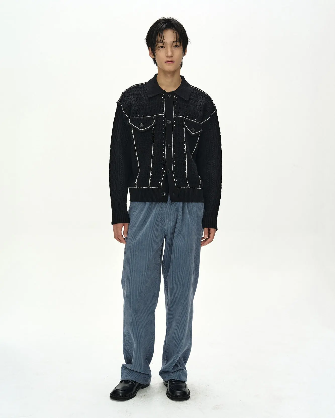Crossover Wide-Leg Corduroy Trousers (Sky Blue)