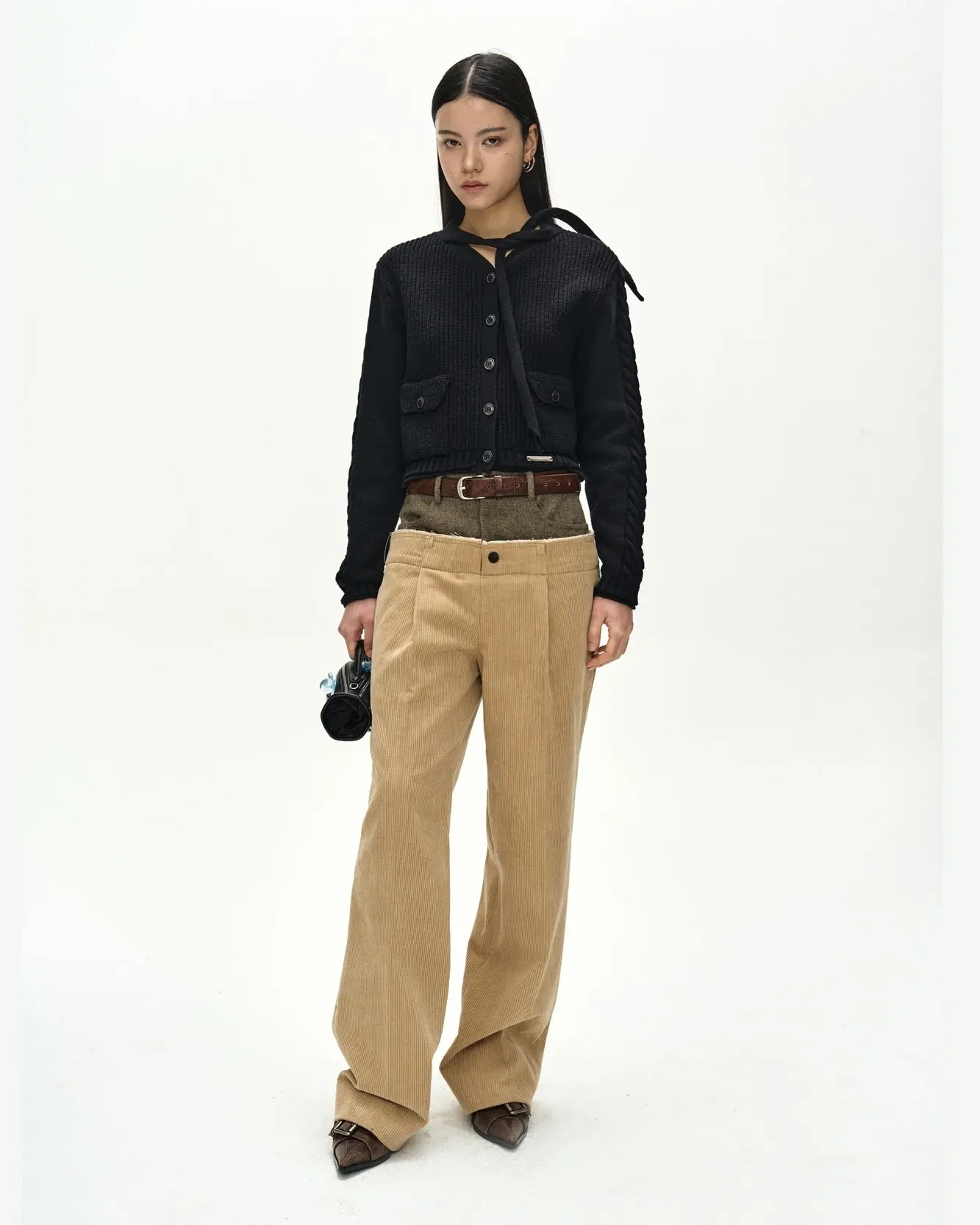 Scarf Tie Knit Cardigan (Black)