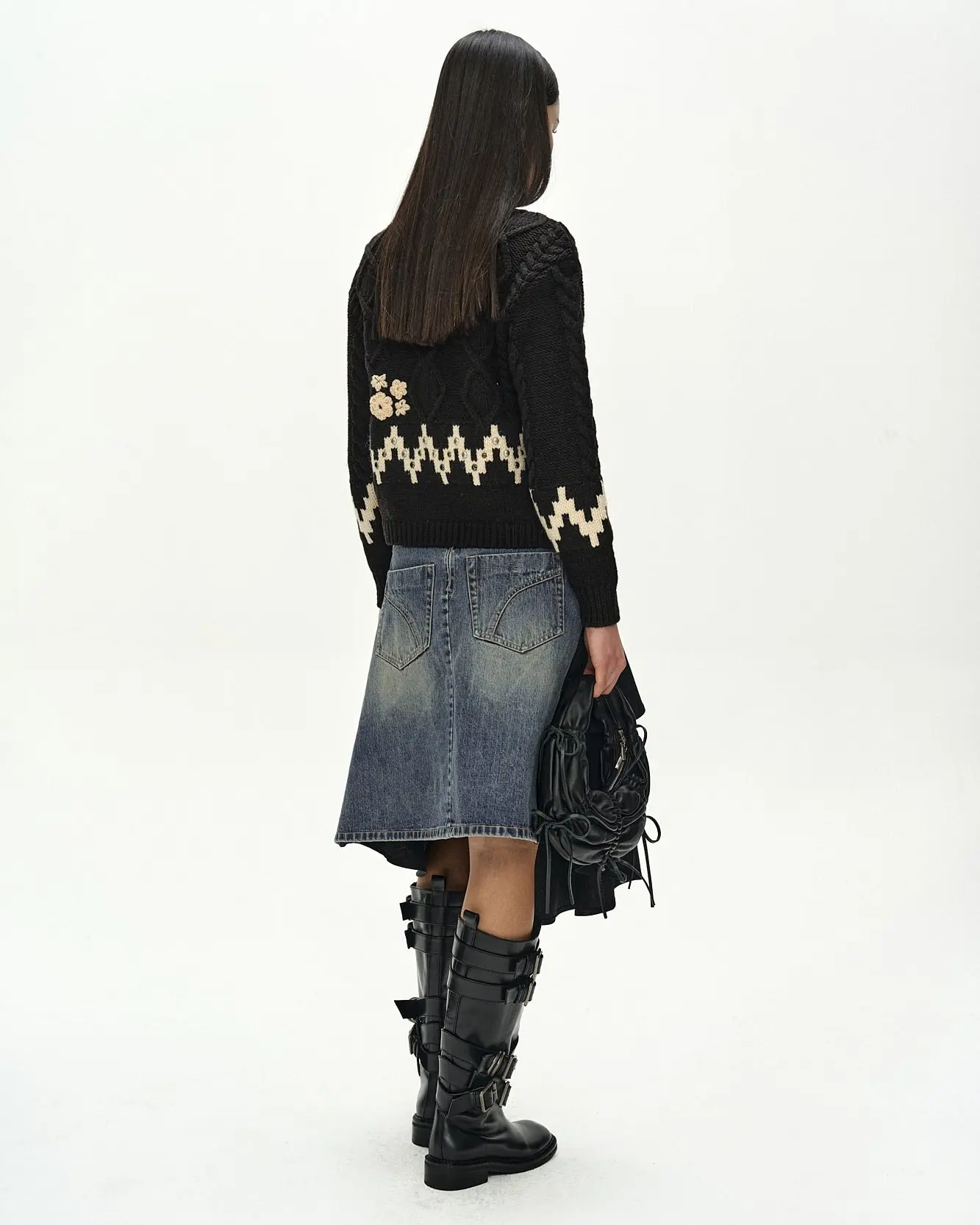 Reworked Denim Wrap Flare Skirt (Blue)