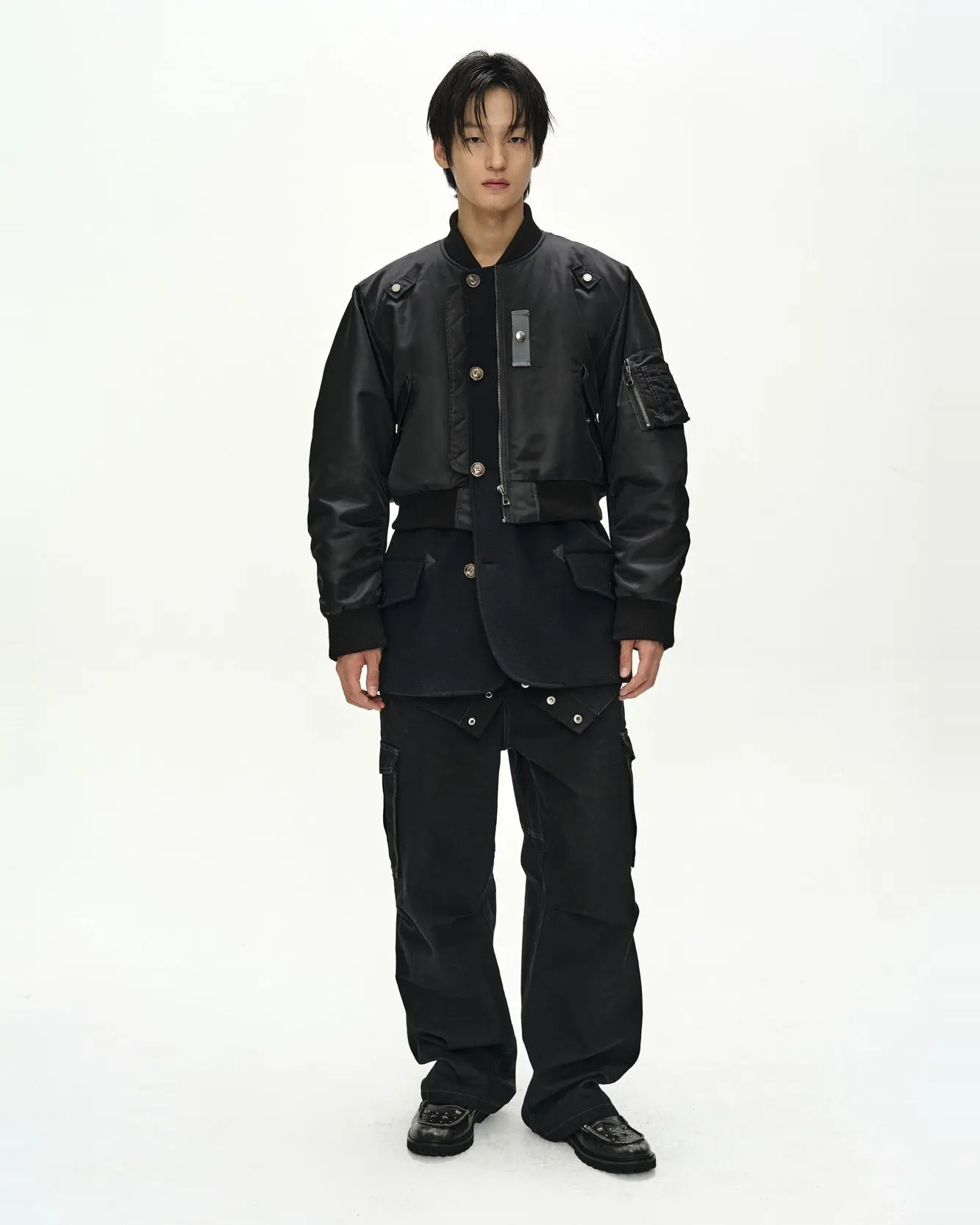 Deconstructed Layered Bomber Coat (Black)