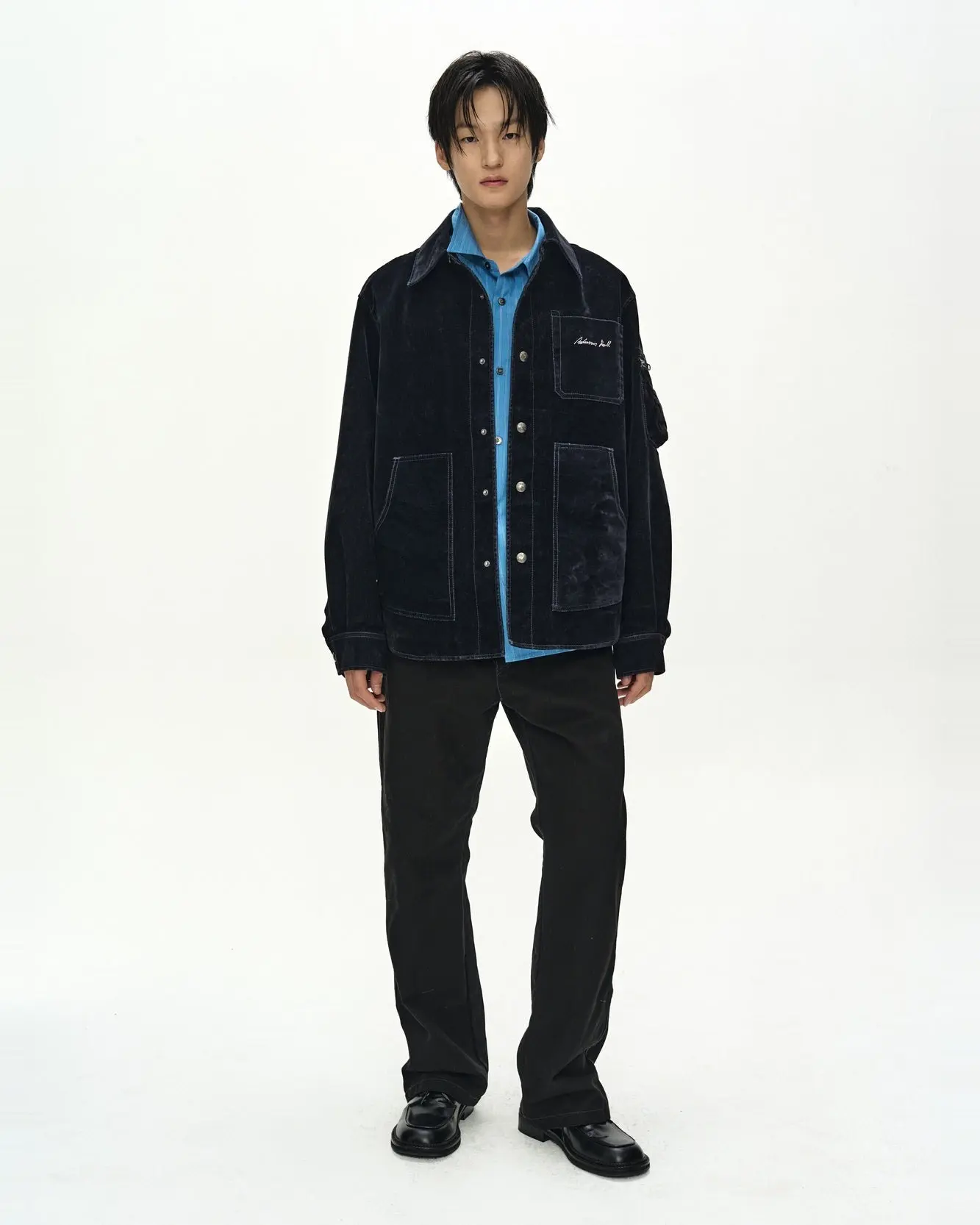 Flock Velvet Padded Shirt (Navy)