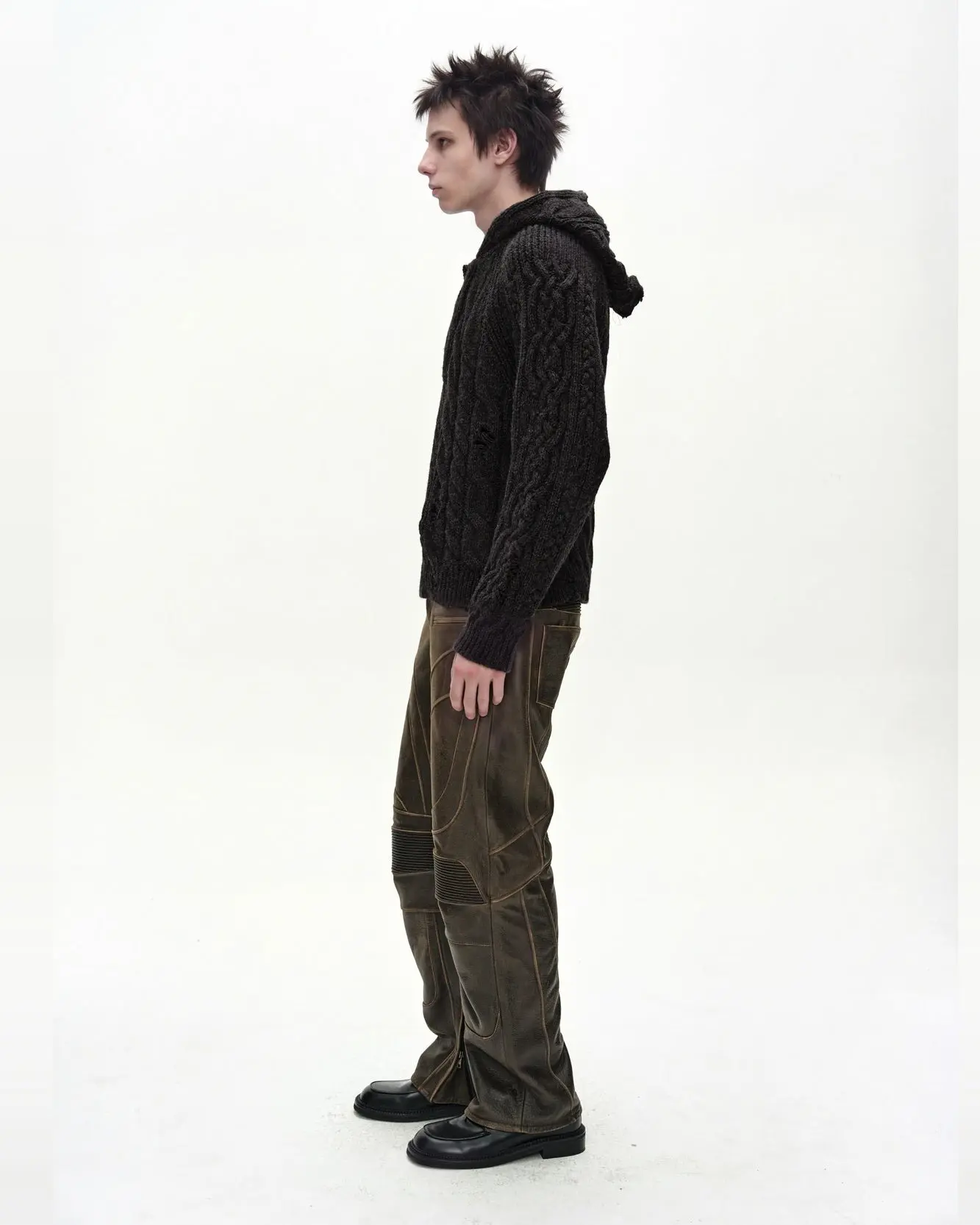 Fisherman Cable Half Zip-Up Hoodie (Charcoal)