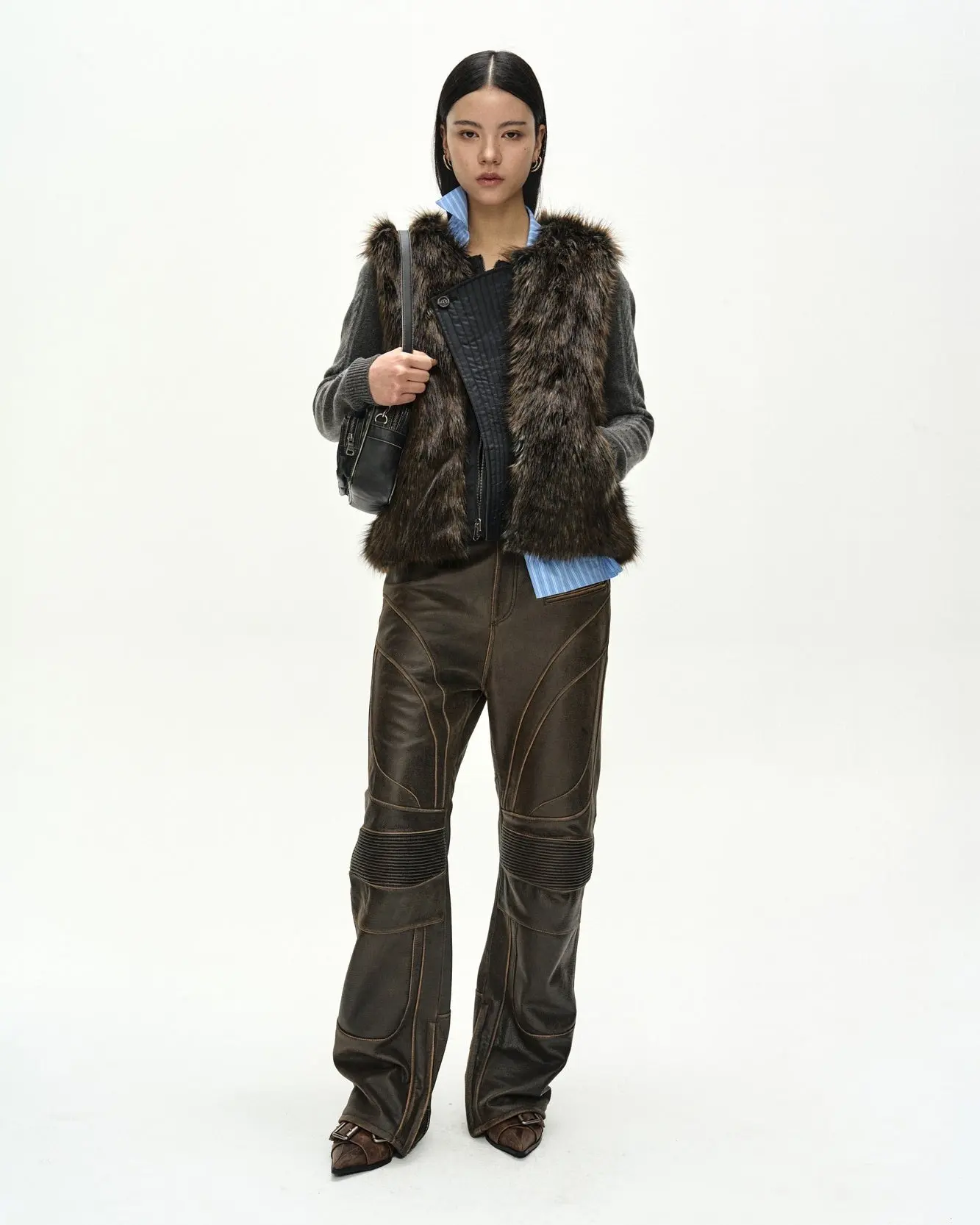 Curved Placket Reversible Vest (Brown/Khaki)