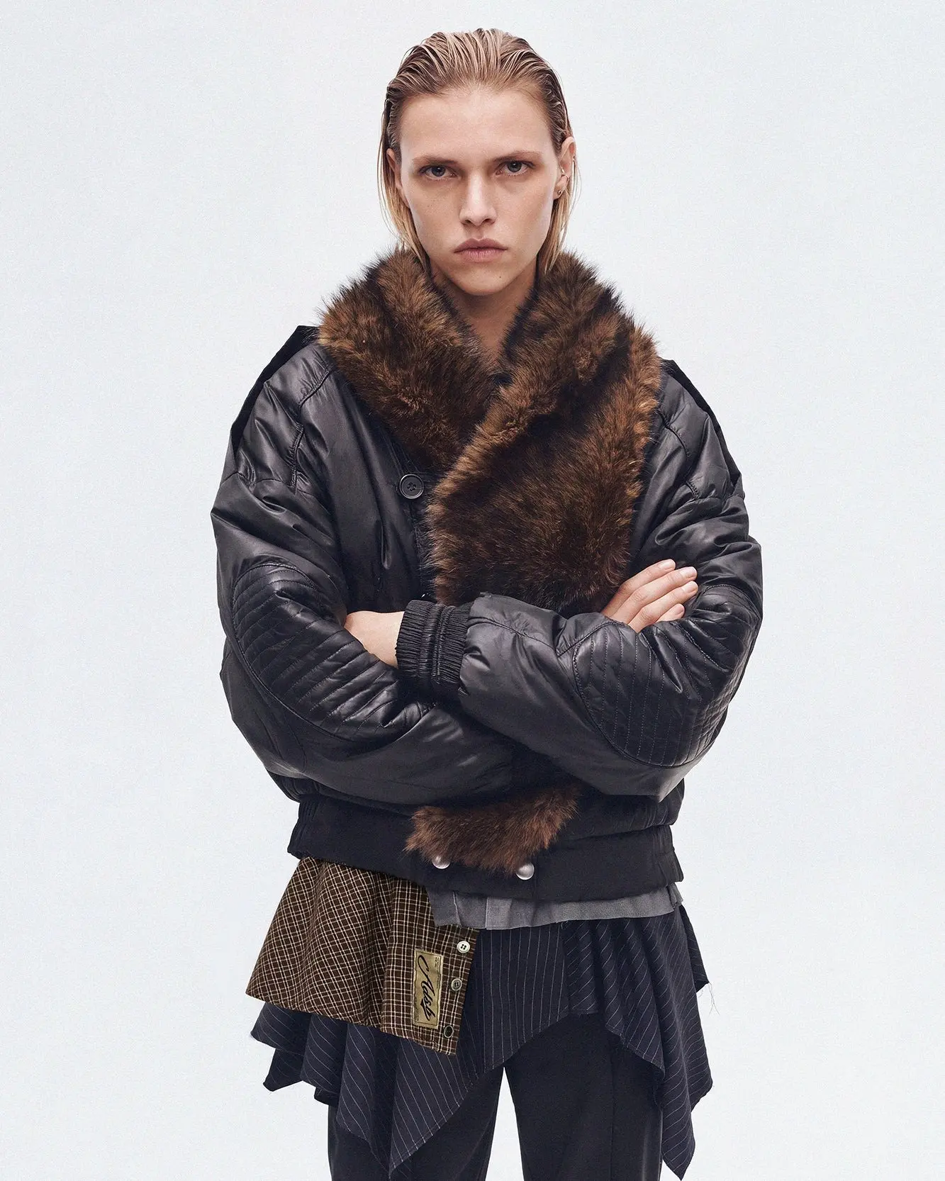 Fur Shawl Collar Puffer Jacket (Black)