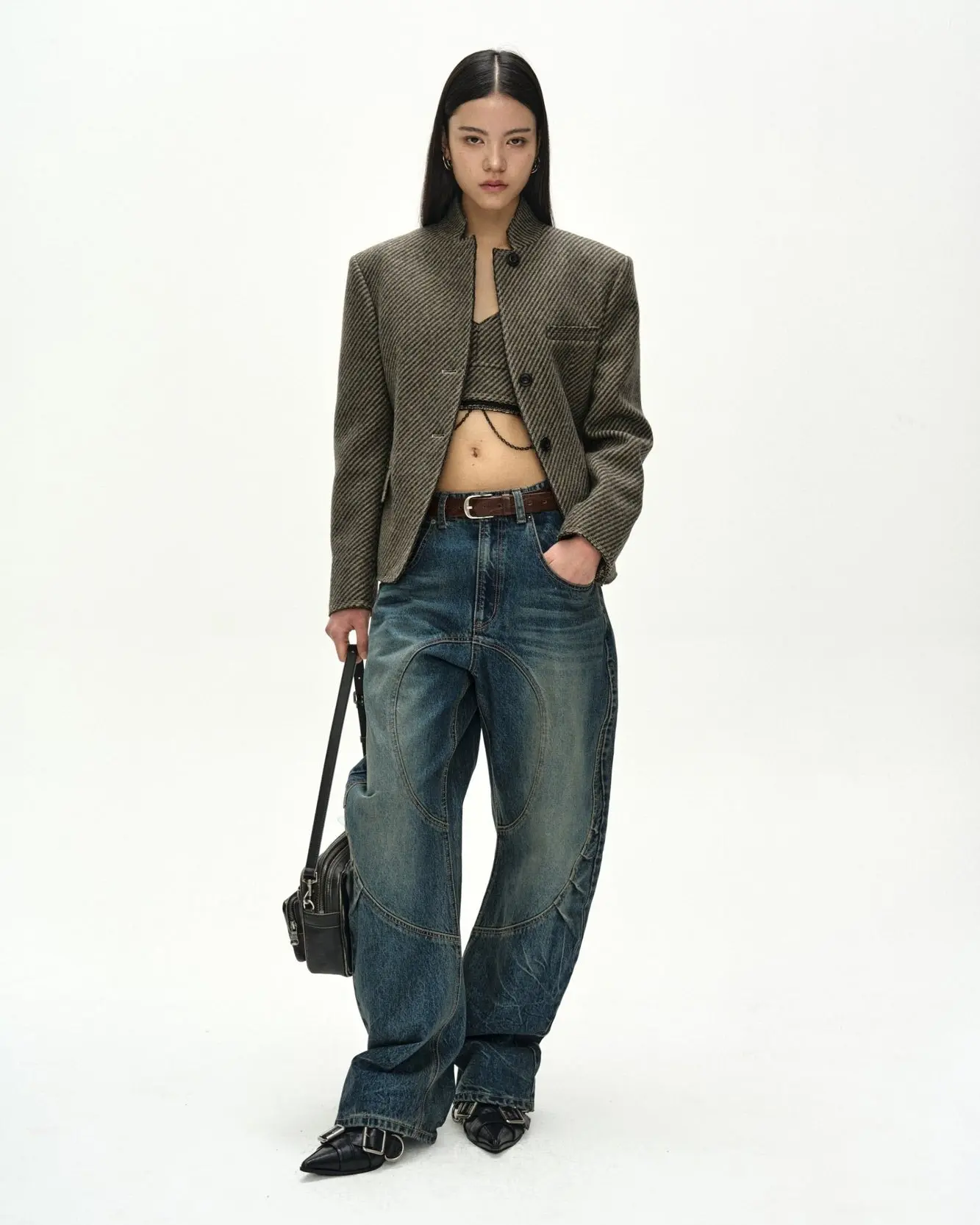 Hook And Eye Curved Jeans (Blue)