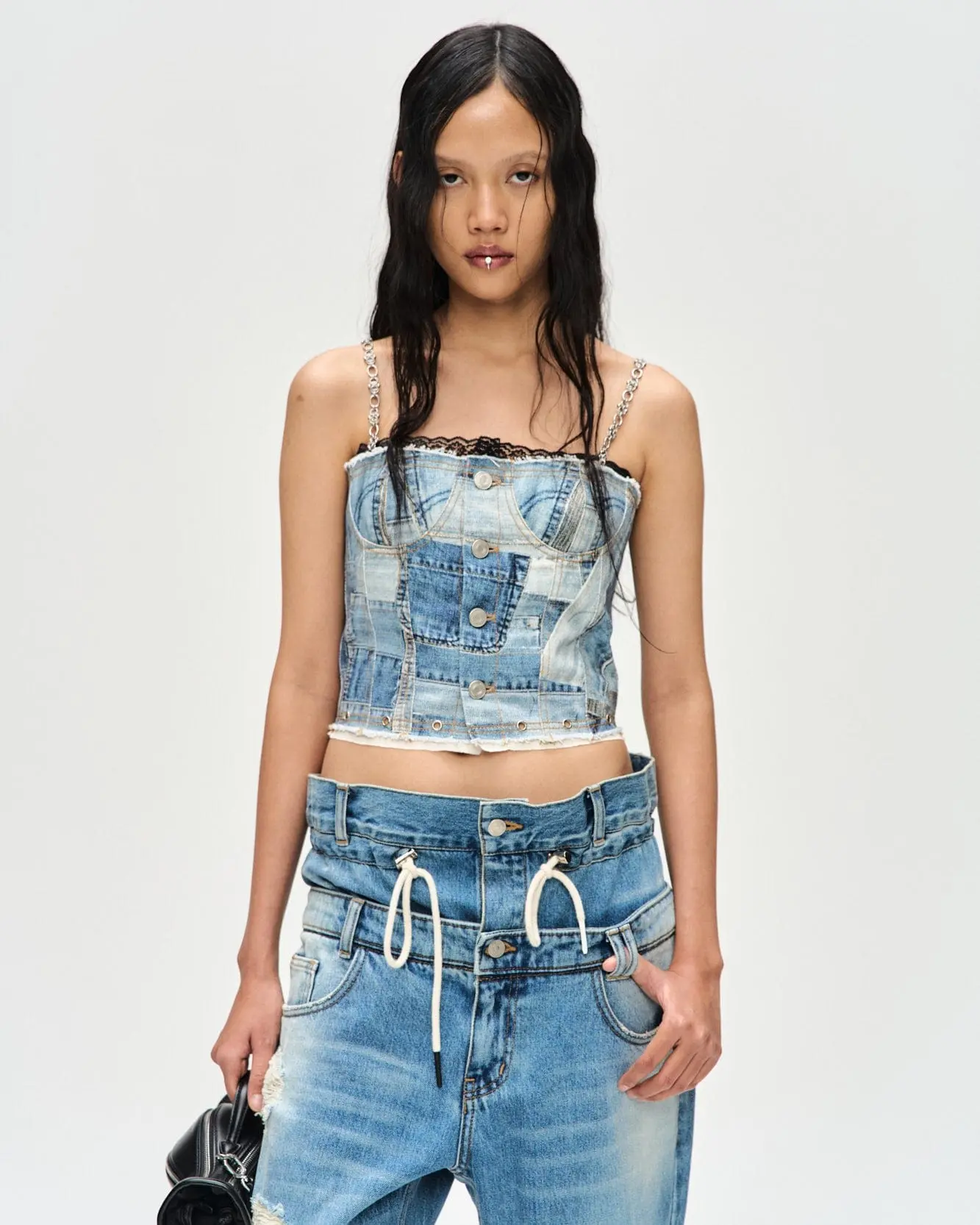 All-Denim Printed Bustier Top (Blue)