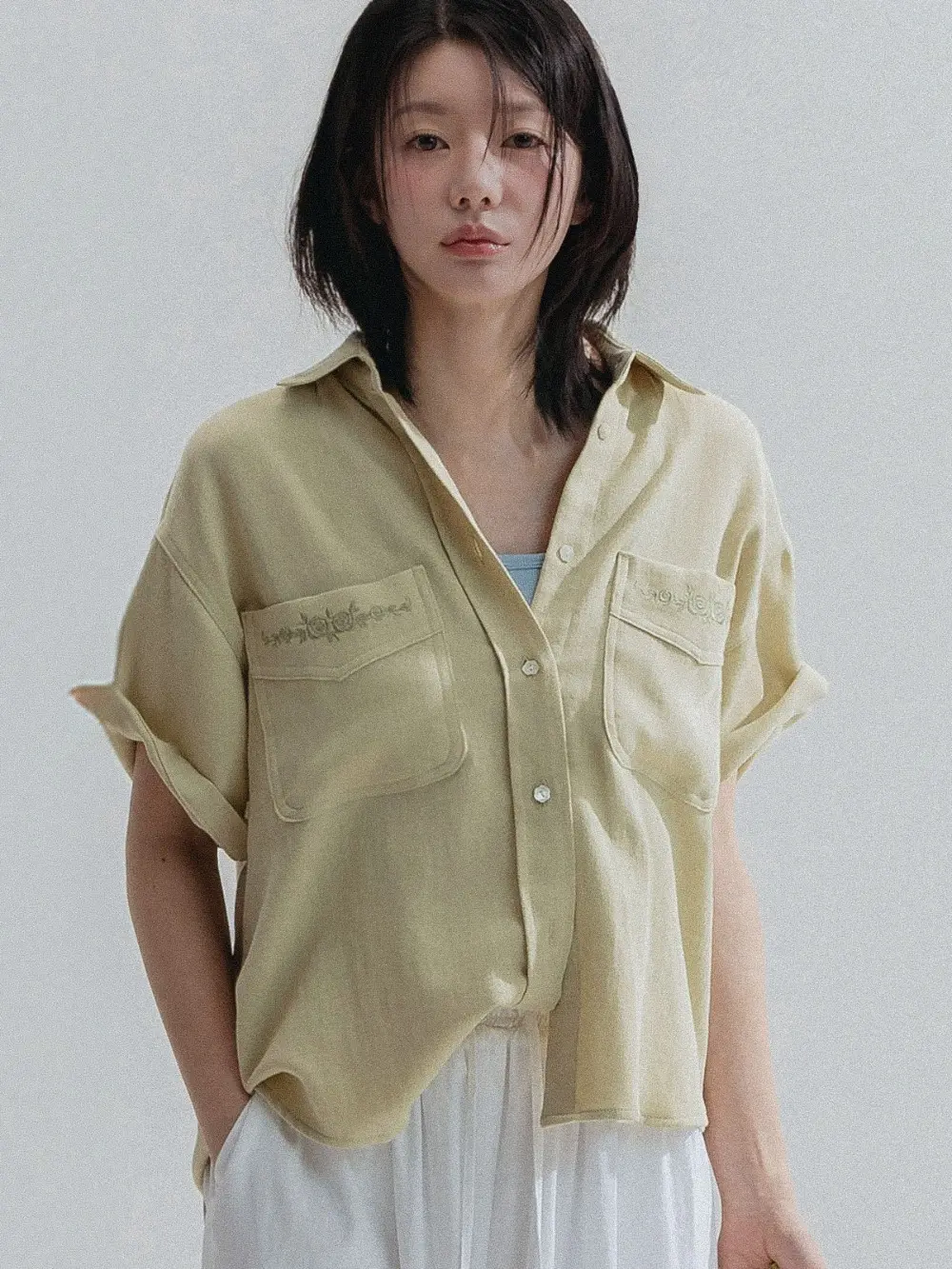 Soft Embroidery Cotton Shirt (Olive)