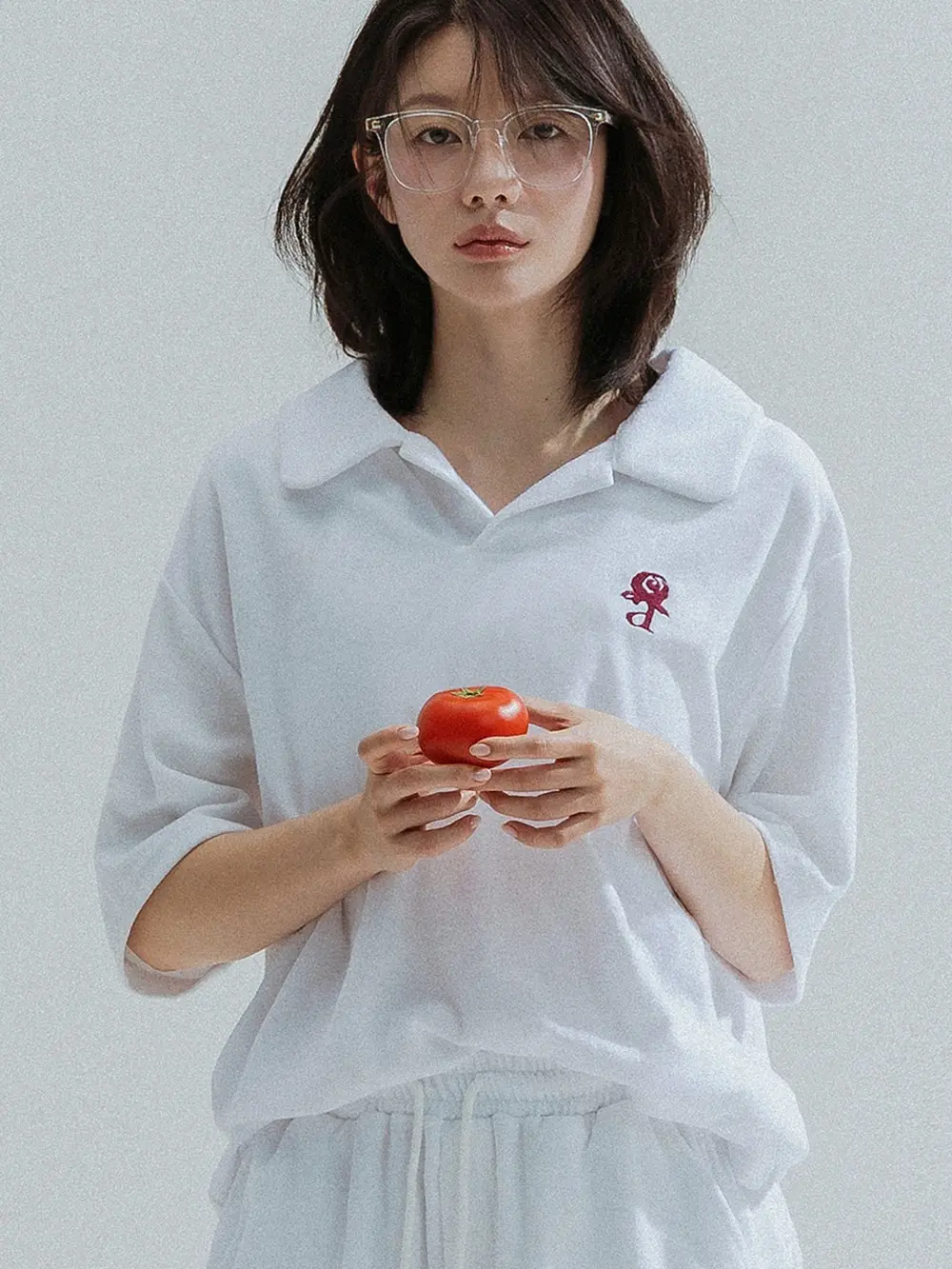 Relaxed Collar Terry Tee (White)