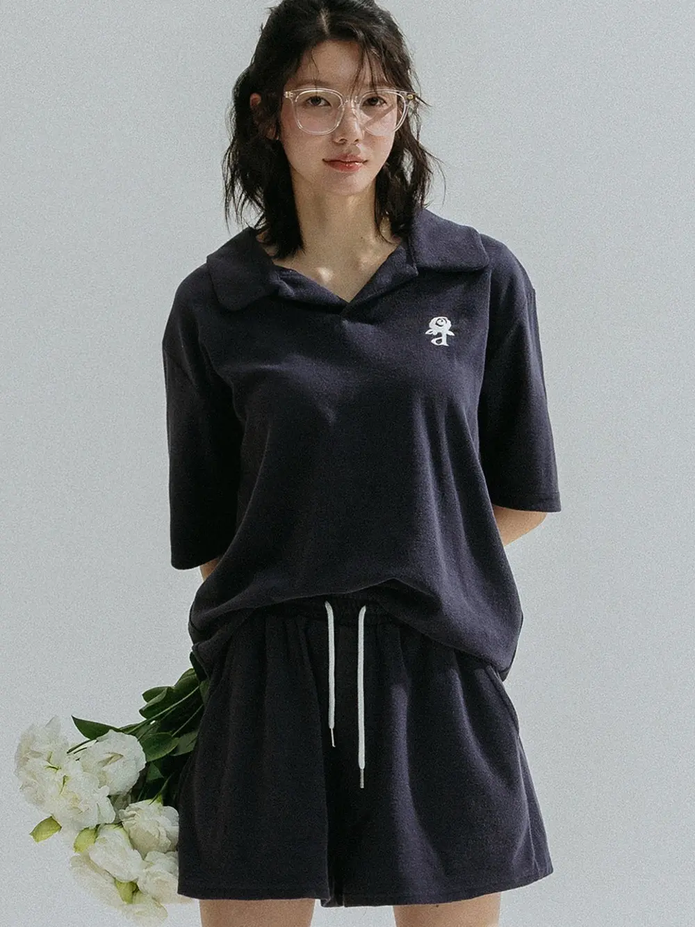 Relaxed Collar Terry Tee (Navy)