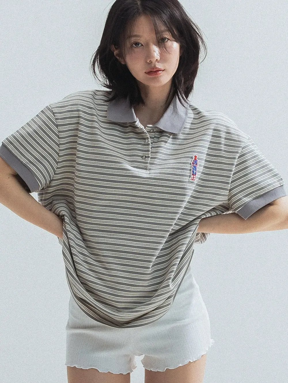 Stripe Collar Tee (Grey)