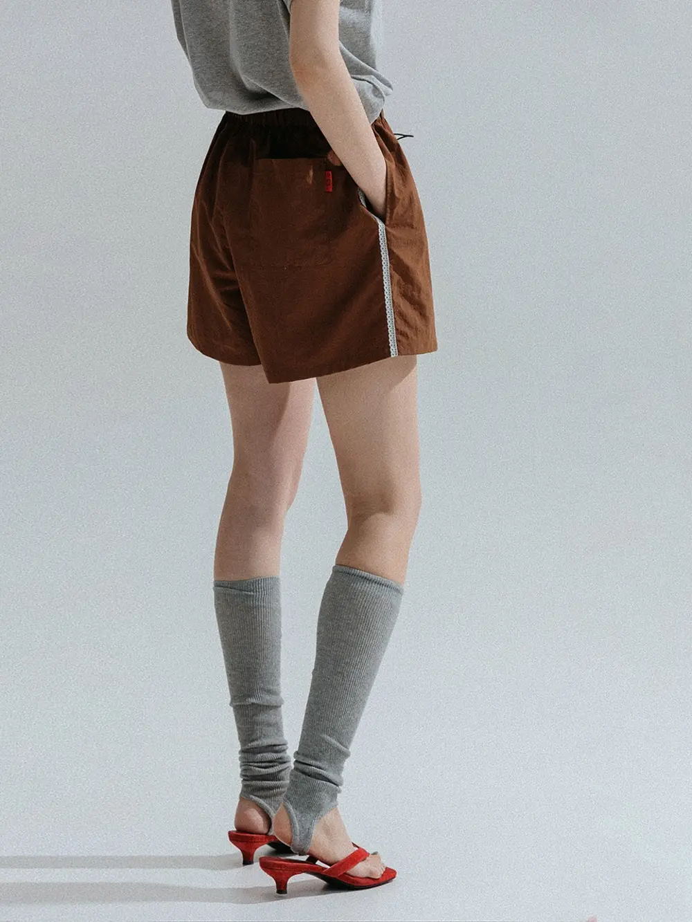 Side Lace Nylon Shorts (Brown)