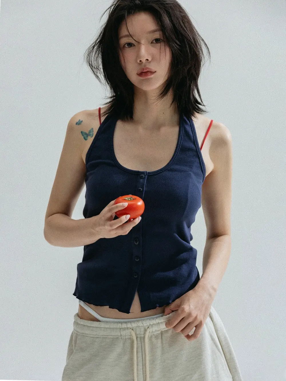 Button Point Cami Top (Navy)