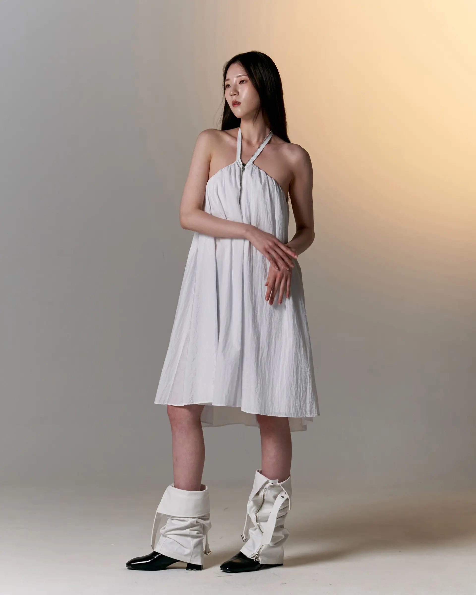Zipped Draping Top (White)
