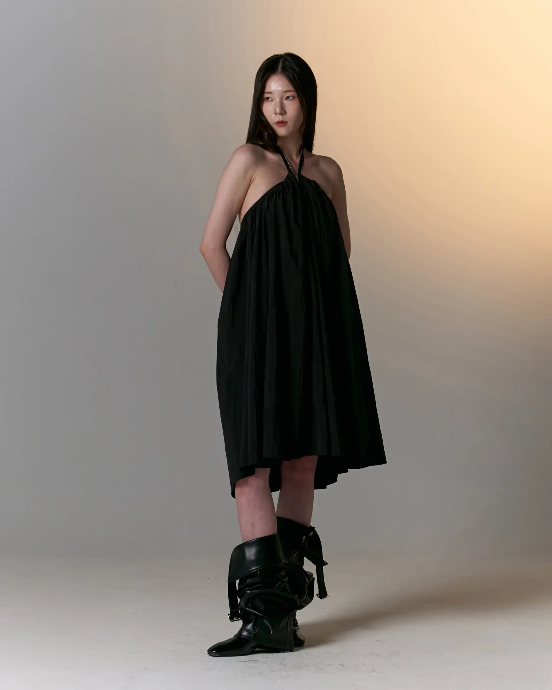 Zipped Draping Top (Black)
