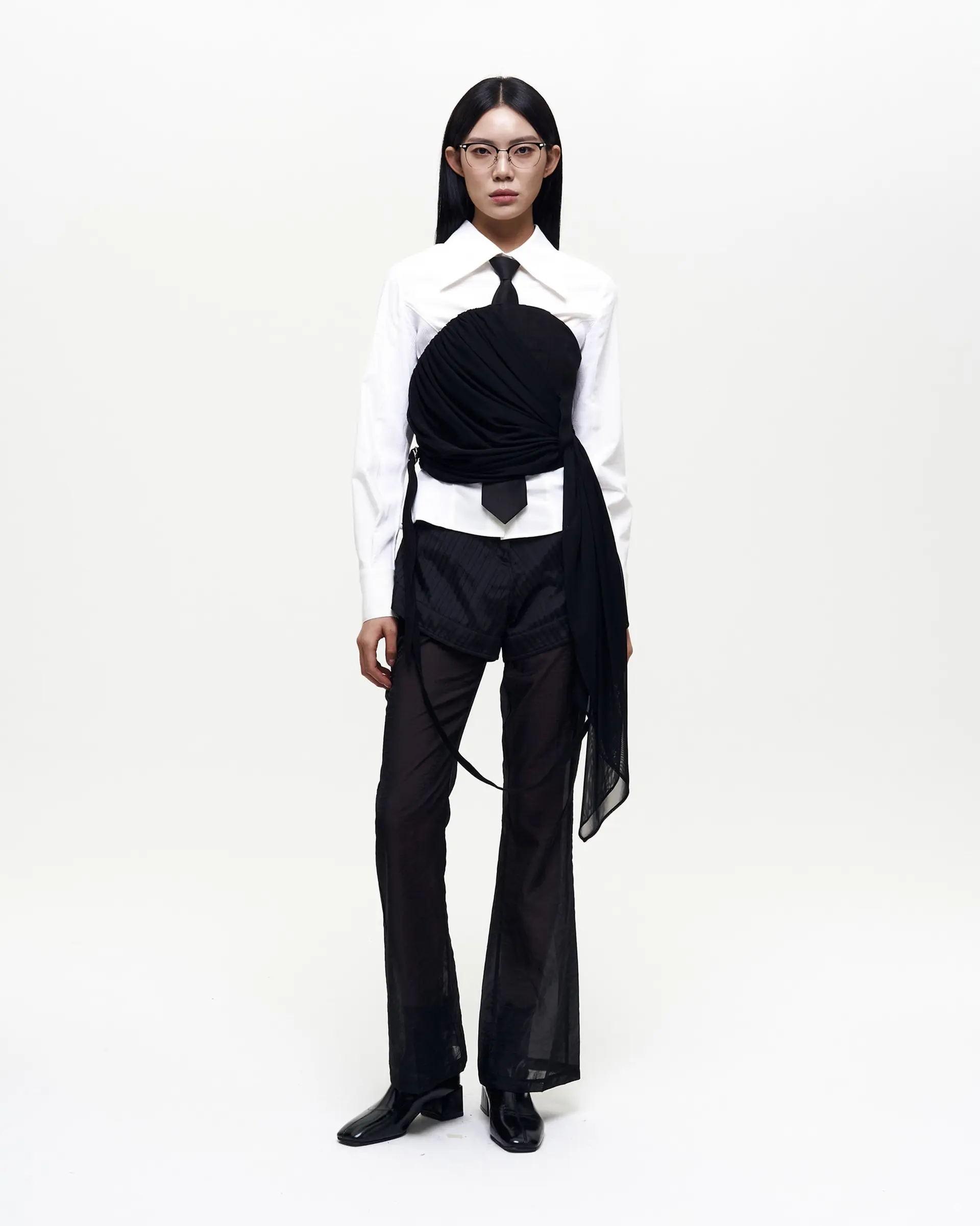 CHIFFON DRAPING CORSET( Black)
