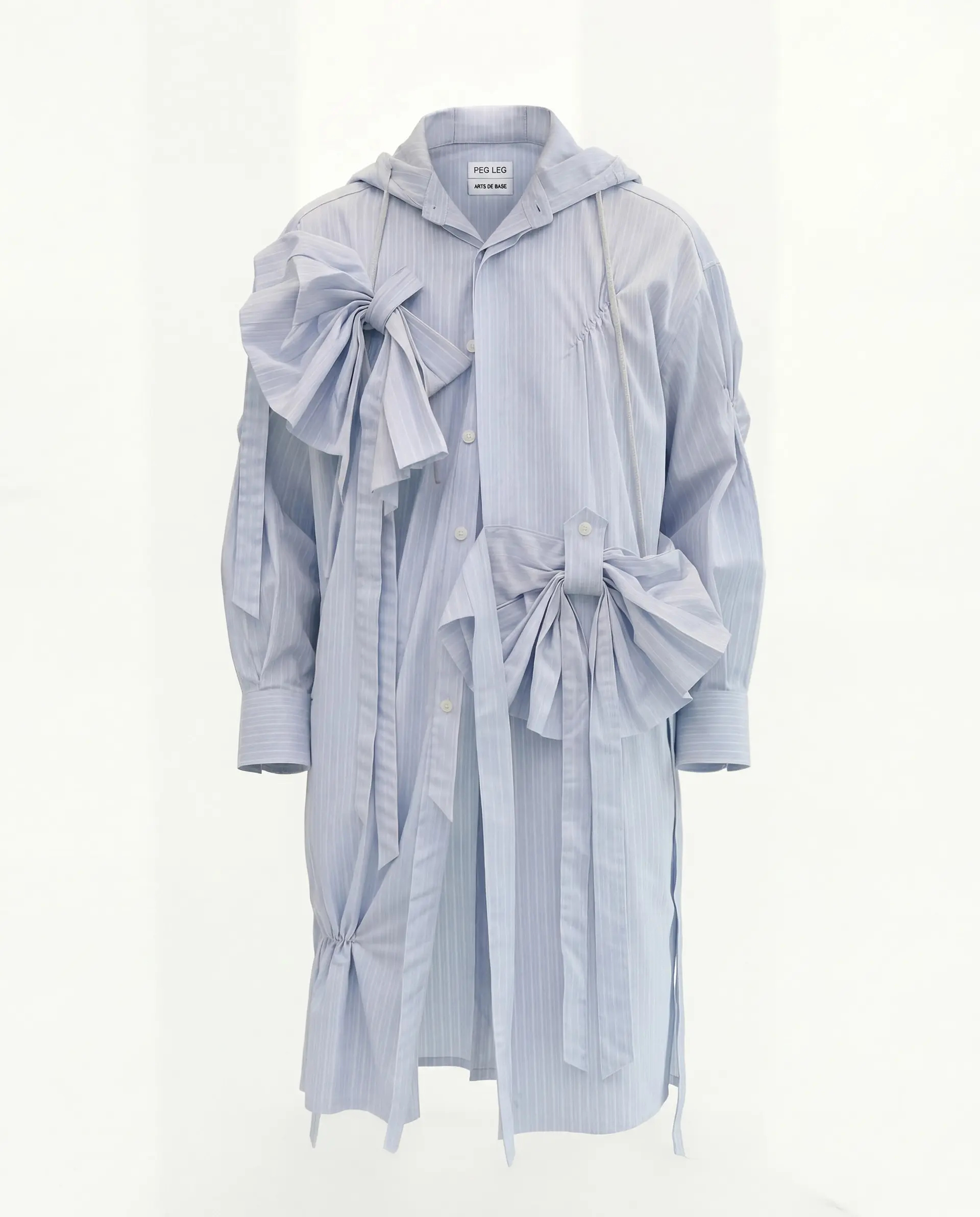 Hood Ribbon Long Shirt (Sky Blue Stripe)