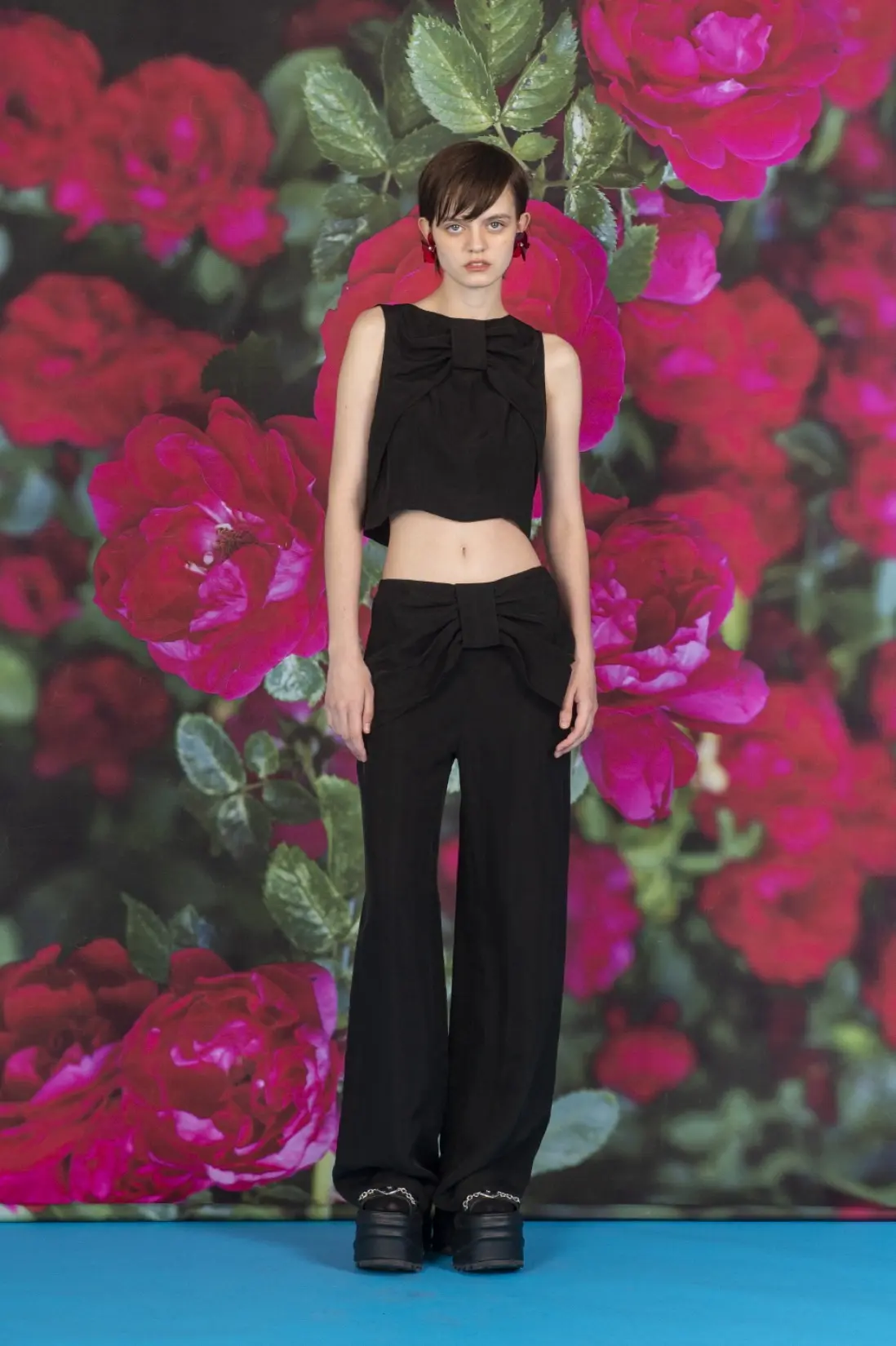 Ribbon Drape Black Pants