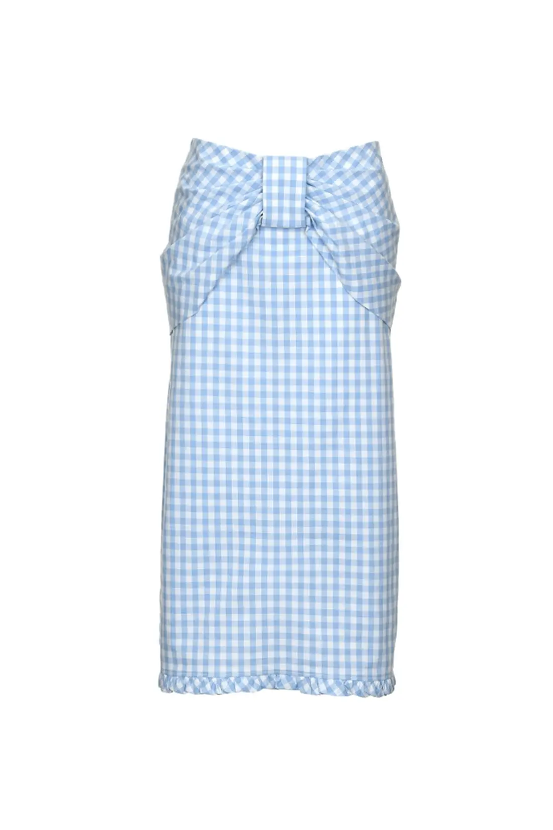 Ribbon Drape Gingham Check Midi Skirt