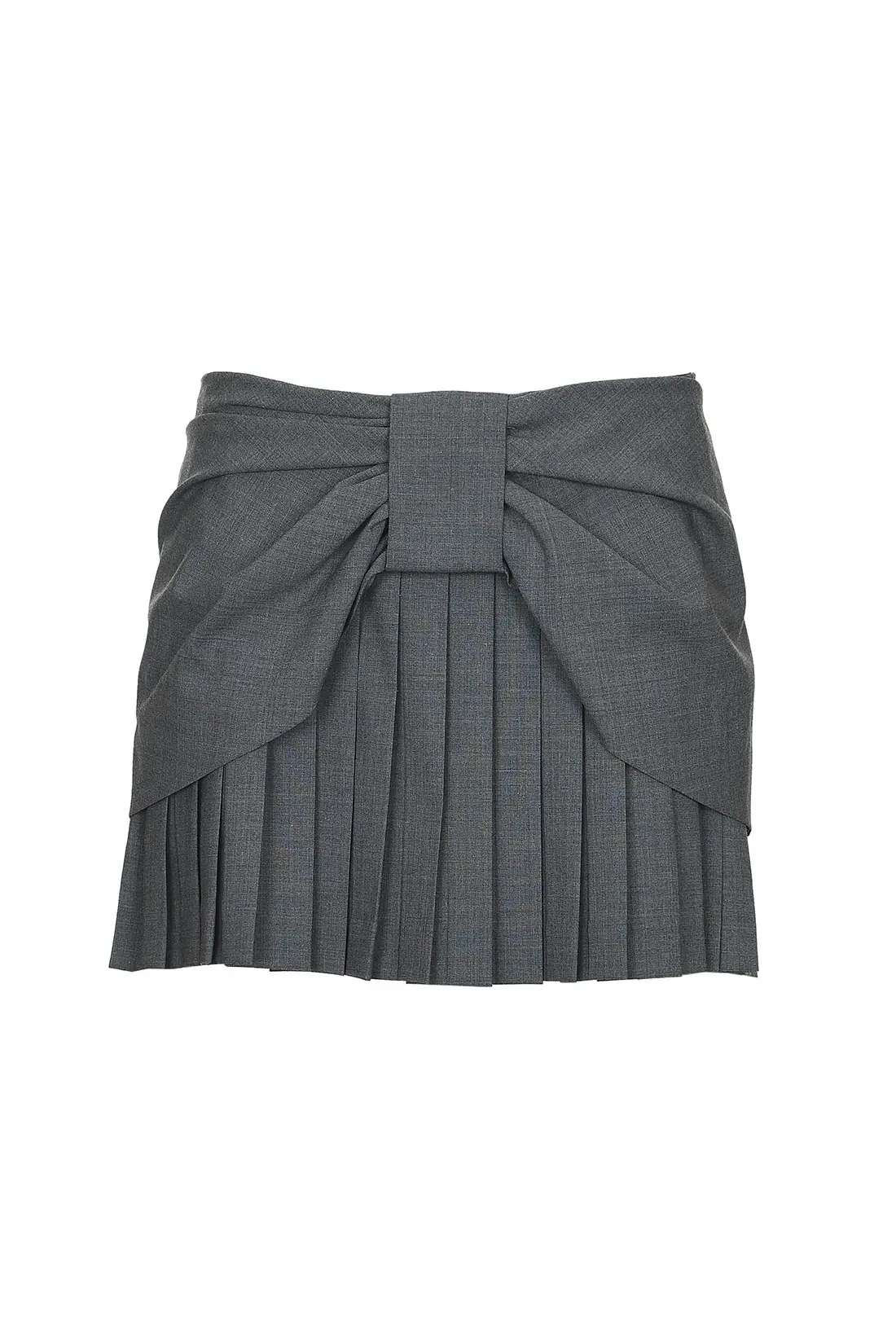 Ribbon Drape Frill Pleated Skirt Grey