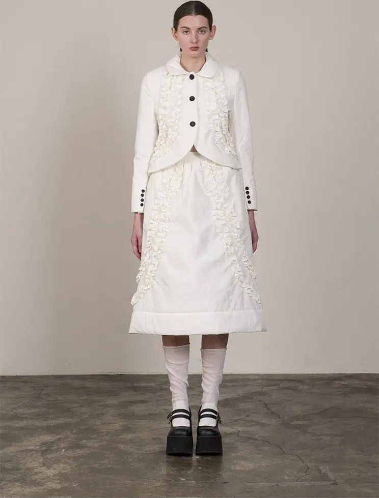 [Re-Edition] Frill Trim Padded Skirt White