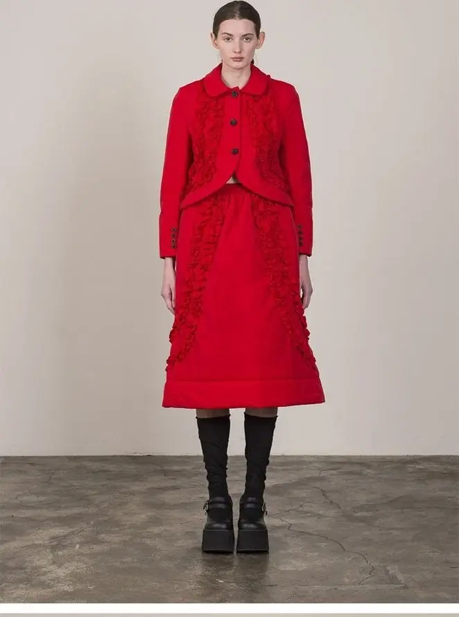 Frill Padded Jacket Red