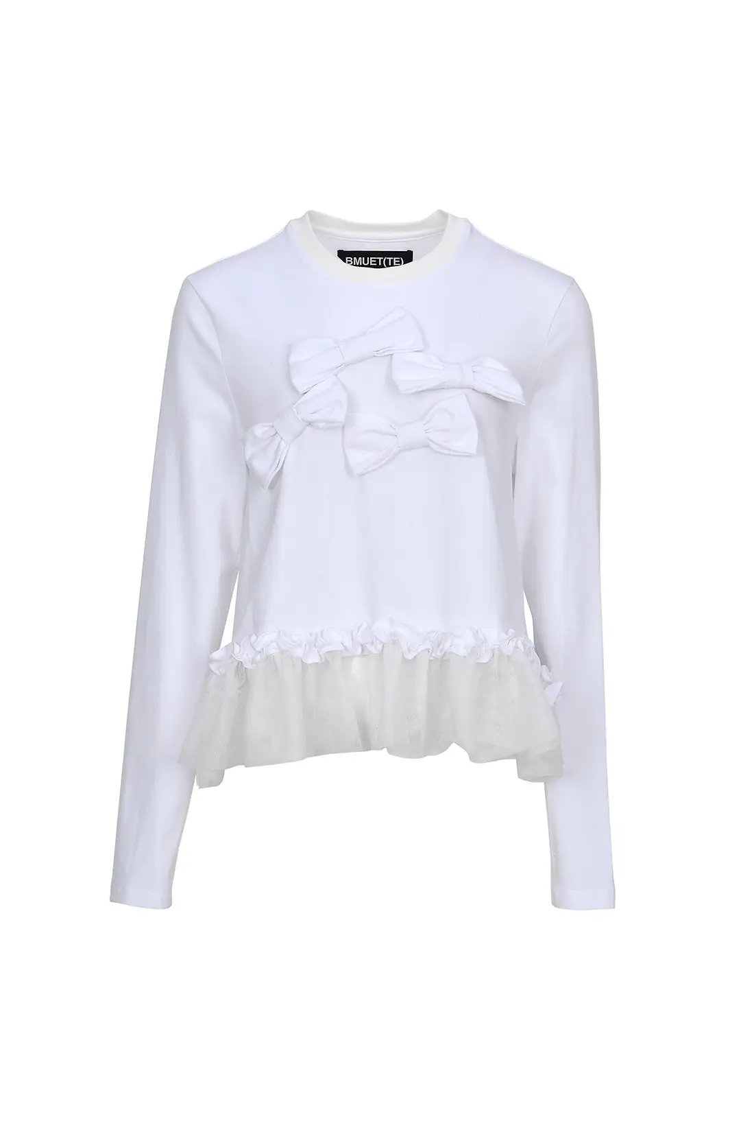 Ribbon Detail Sheer Frill T-Shirt White