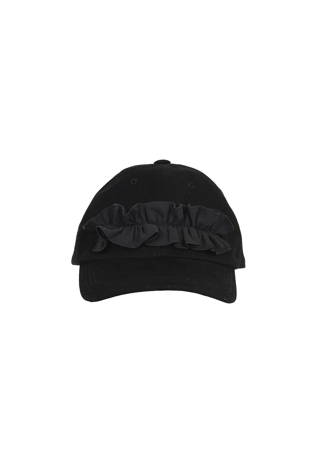 Frill Detail Logo Embroidered Ball Cap Black